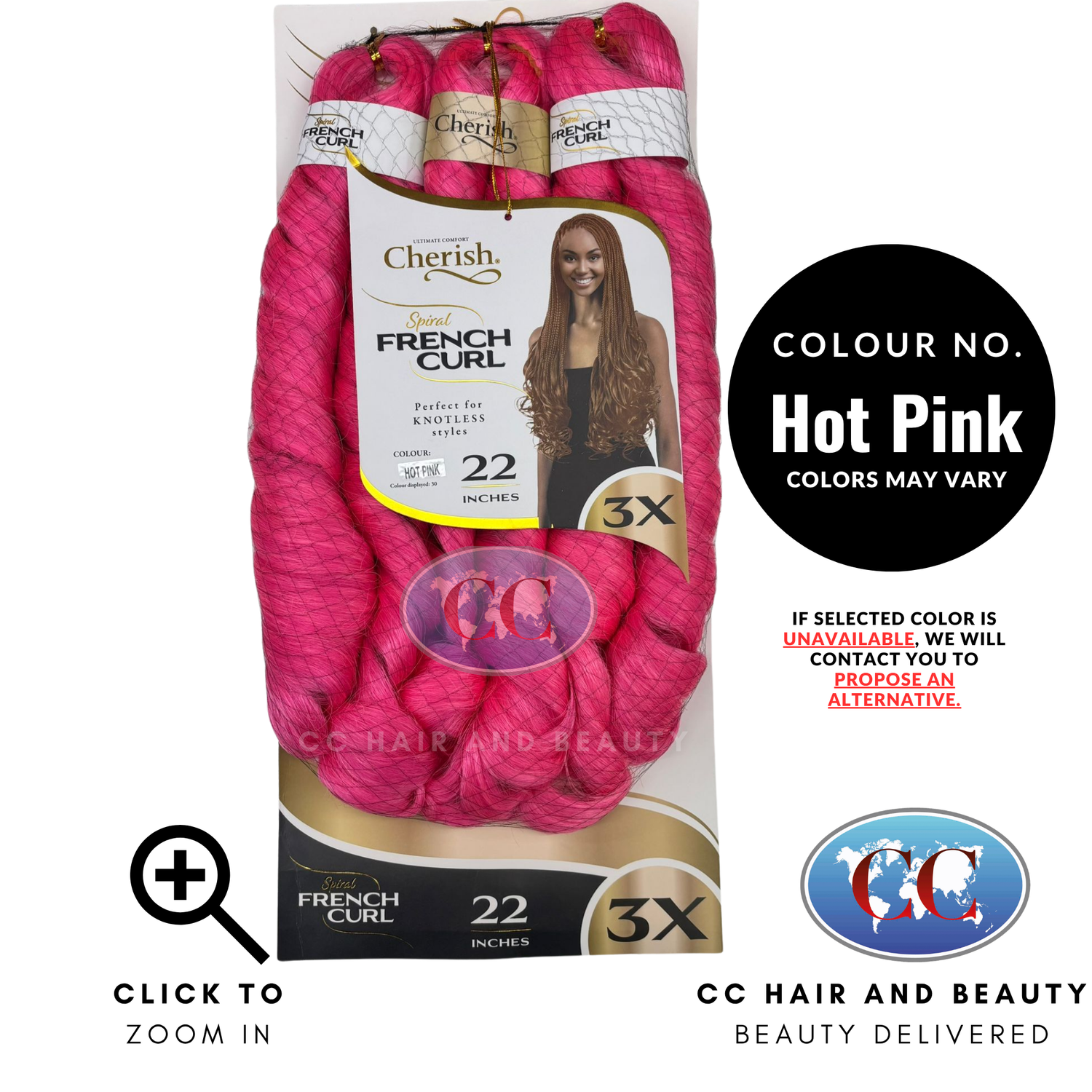 Cherish Spiral French Curl 3x Braid Pre Stretched 22''- HOT PINK