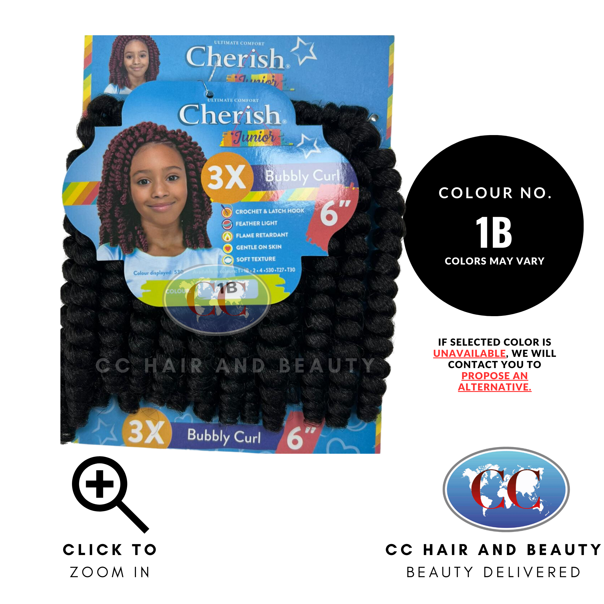 Cherish Synthetic Junior Kids Crochet Braid Hair -Bubbly Curl 6''-colour 1B