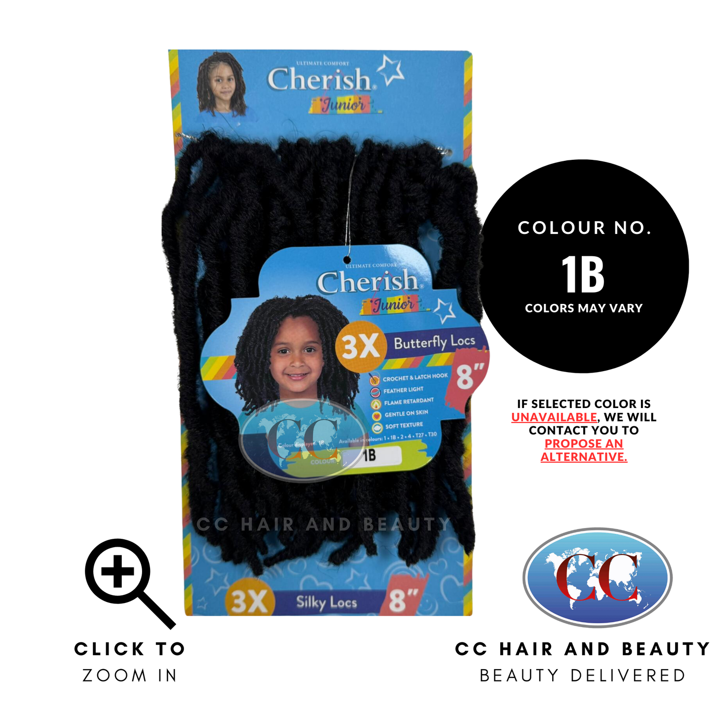 Cherish Synthetic Junior Kids Crochet Braid Hair - Butterfly Locs 8''-Colour 1B