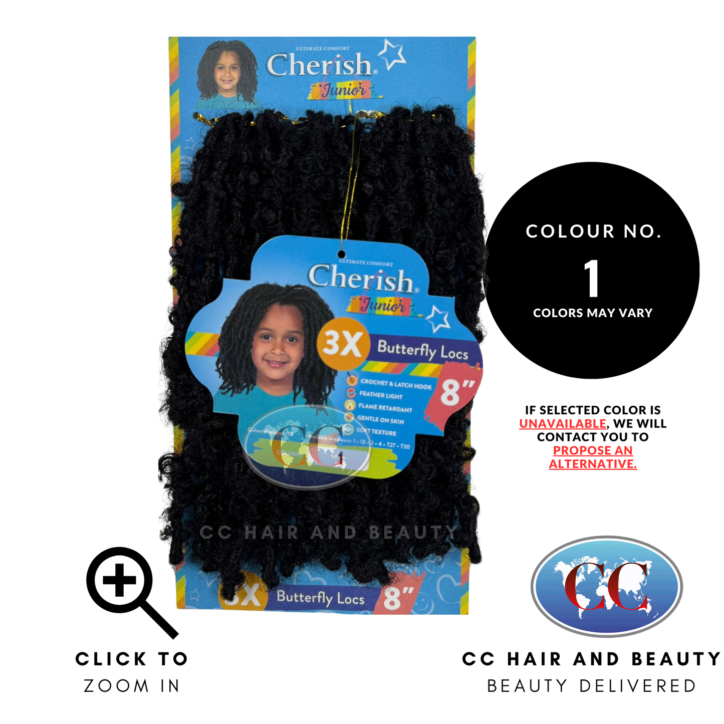 Cherish Synthetic Junior Kids Crochet Braid Hair - Butterfly Locs 8''-Colour 1