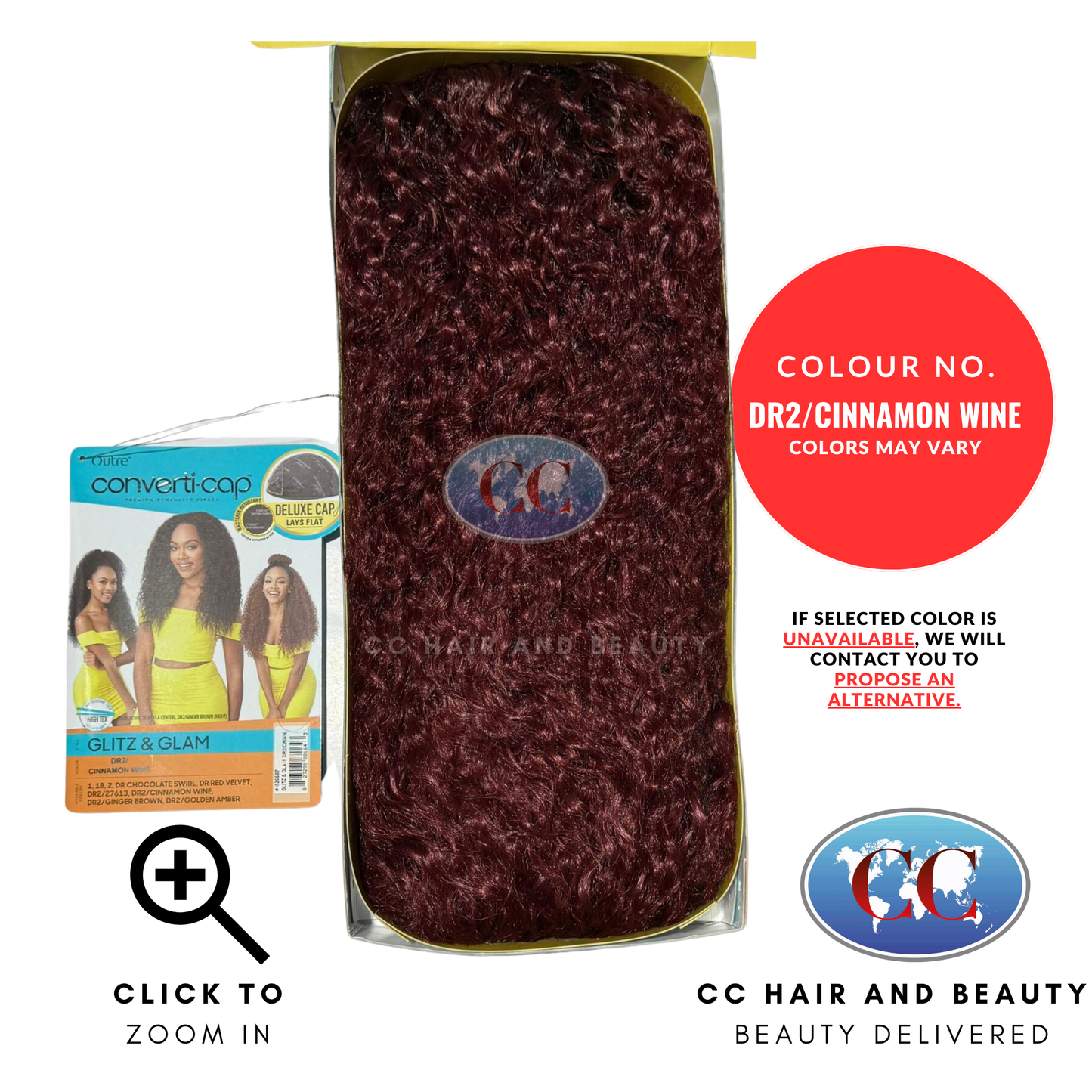 Converti-Cap Premium Synthetic Fiber Half Wig - Glitz & Glam-Colour DR2/CINNAMON WINE
