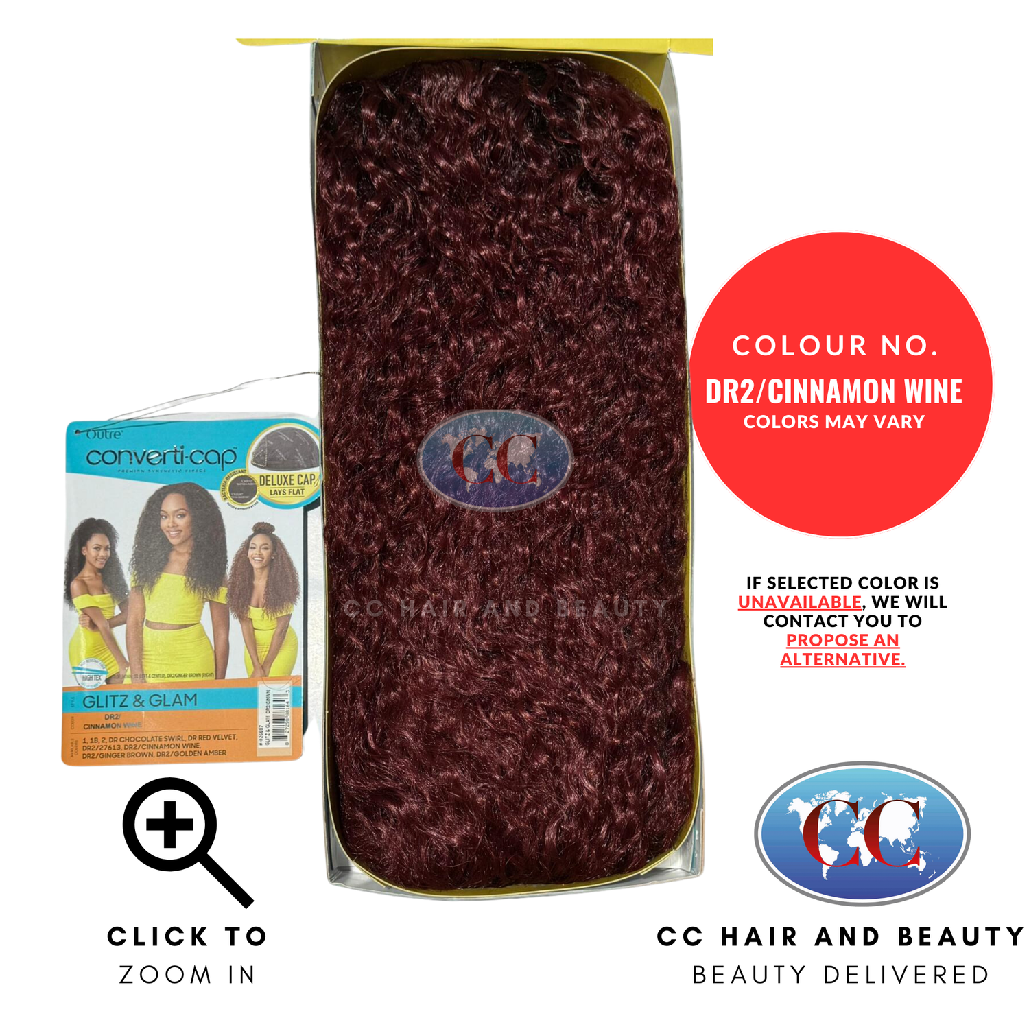 Converti-Cap Premium Synthetic Fiber Half Wig - Glitz & Glam-Colour DR2/CINNAMON WINE