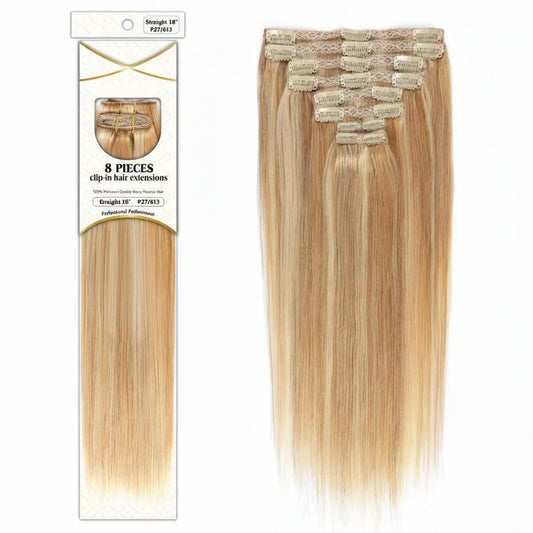 Dressmaker Unlimited 8 pcs Clip in Human Hair Extension 14, 18 & 22" - Straight