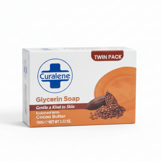 Curalene Glycerin Soap Cocoa Butter twin pack of two 100g moisturising bar soaps
