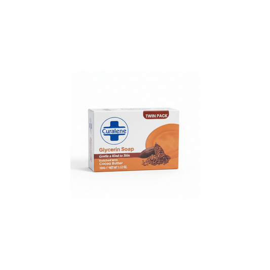 Curalene Glycerin Soap Cocoa Butter twin pack of two 100g moisturising bar soaps