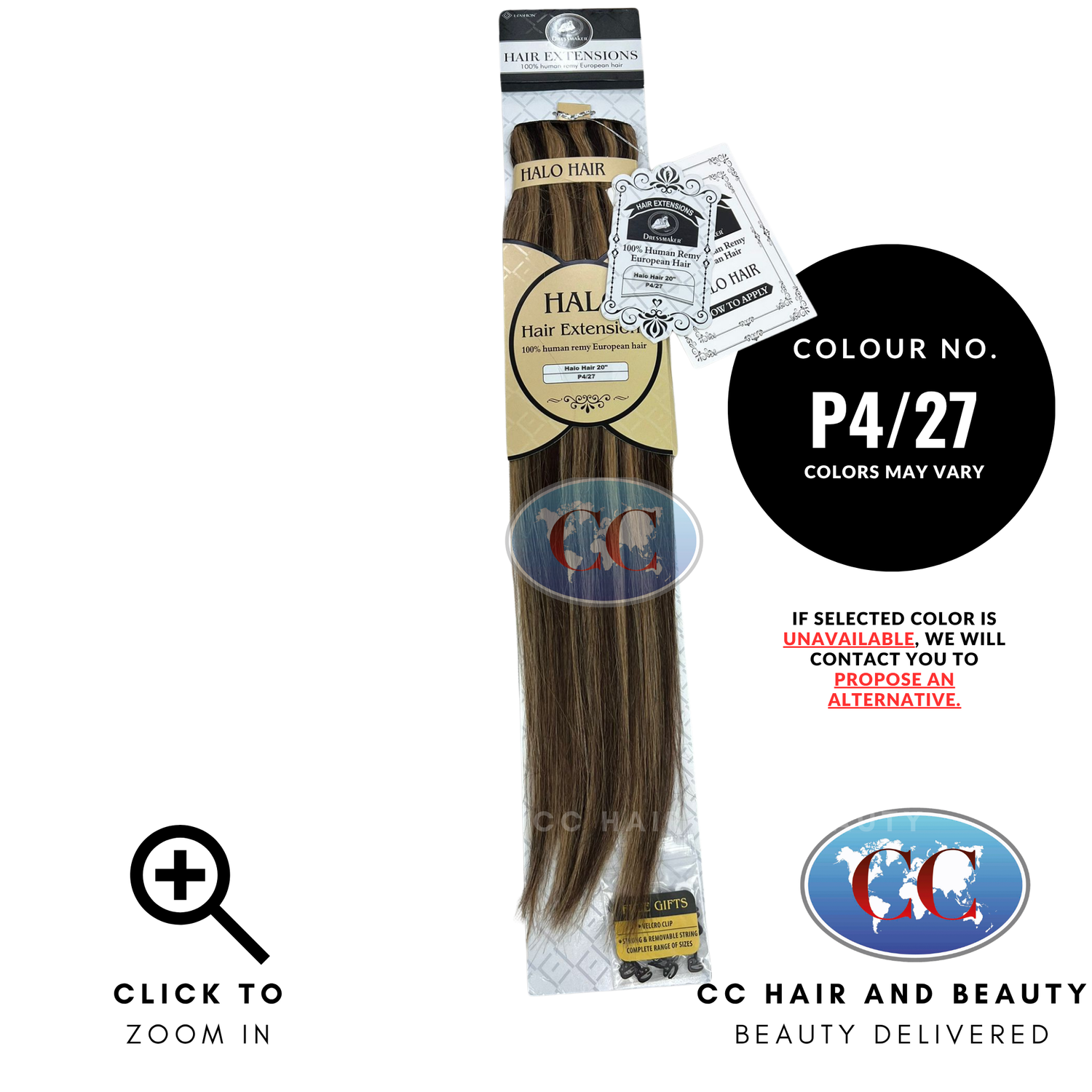 Dressmaker Halo 100% Human Remy European Hair Extensions Toper 20"- P4/27