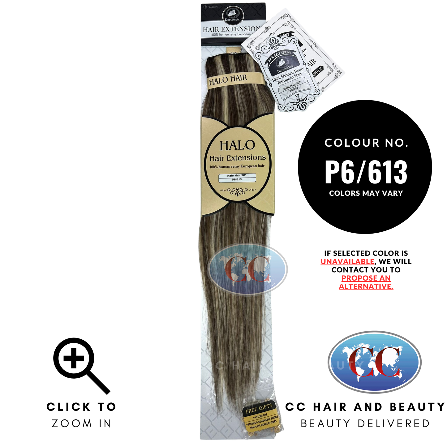Dressmaker Halo 100% Human Remy European Hair Extensions Toper 20"- P6/613