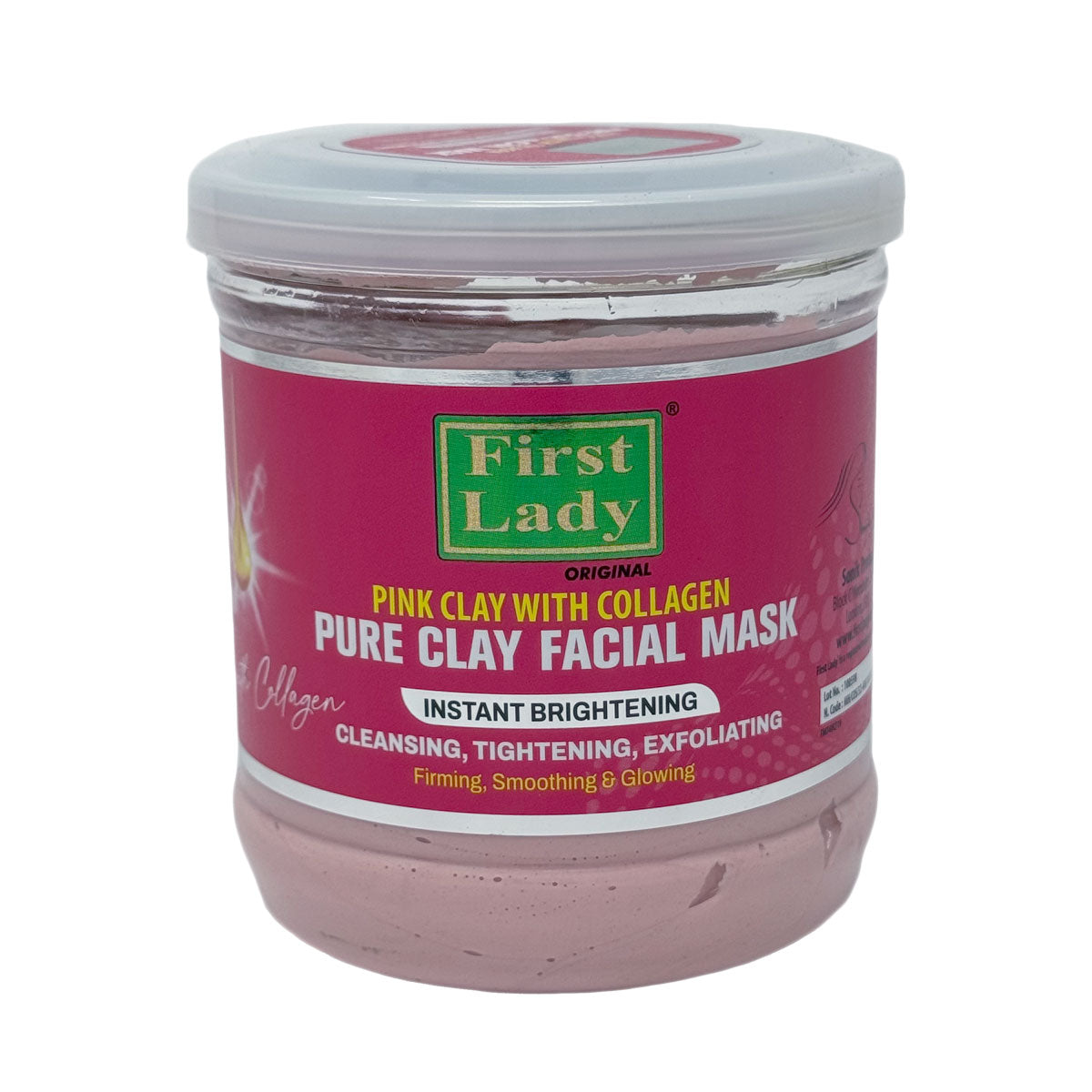 First Lady Pure Clay Facial Mask Instant Brightening Cleansing, Tightening,Exfoliating 15.52oz