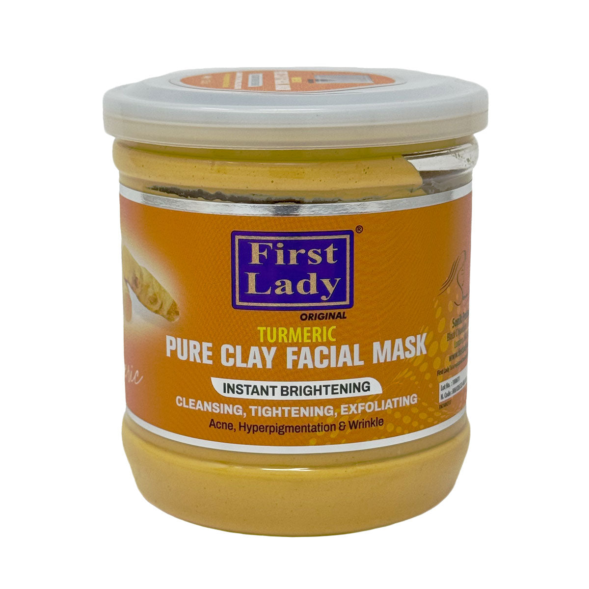 First Lady Pure Clay Facial Mask Instant Brightening Cleansing, Tightening,Exfoliating 15.52oz