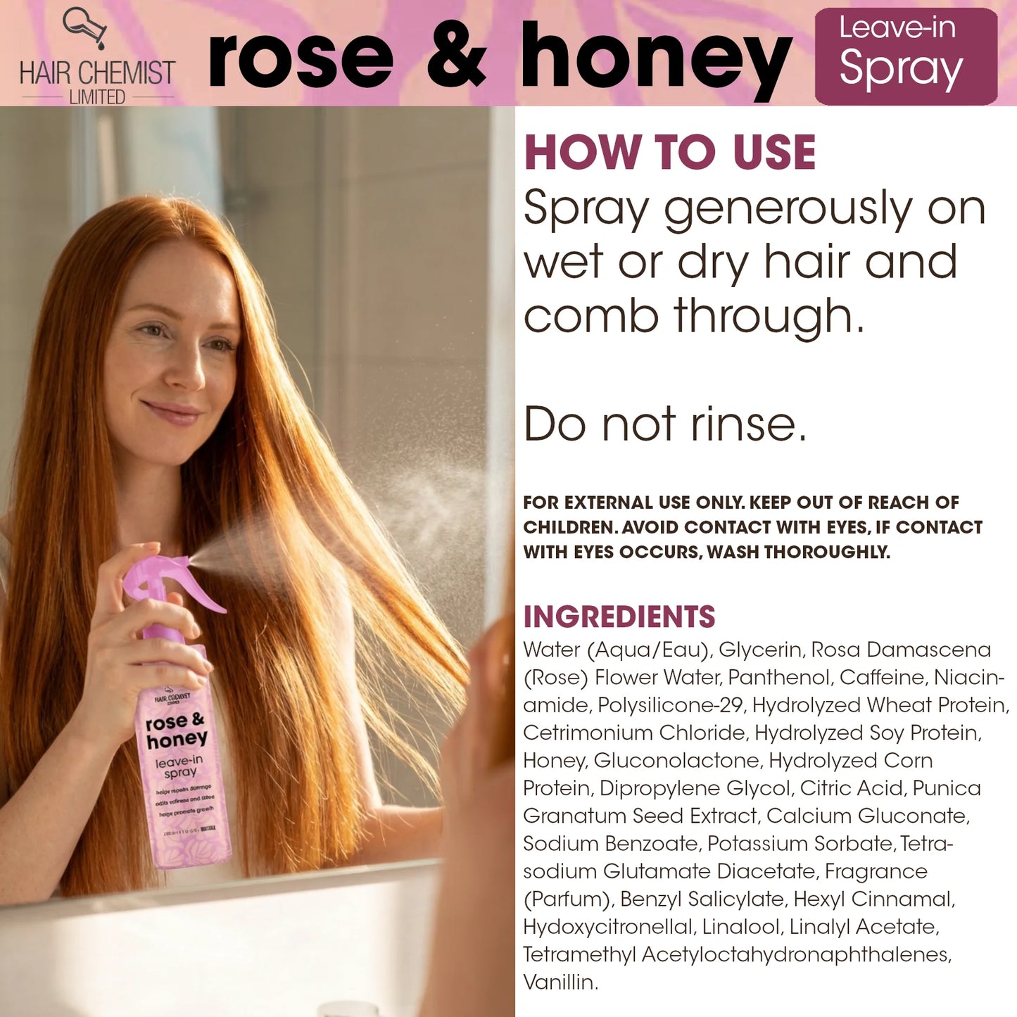 Hair Chemist Rose & Honey Leave in Spray 8 oz.