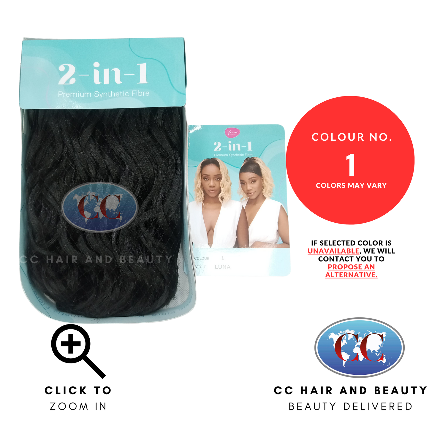 Feme 2-in-1 Synthetic Half Wig and Ponytail - Luna- Colour 1