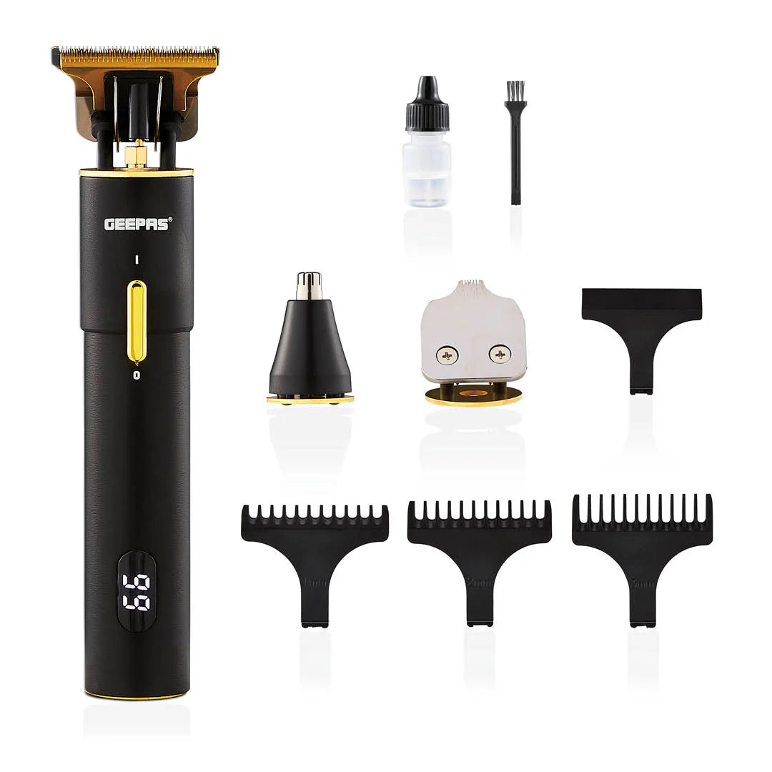 Geepas 3-In-1 Black and Gold Prestige Rechargeable Shaver