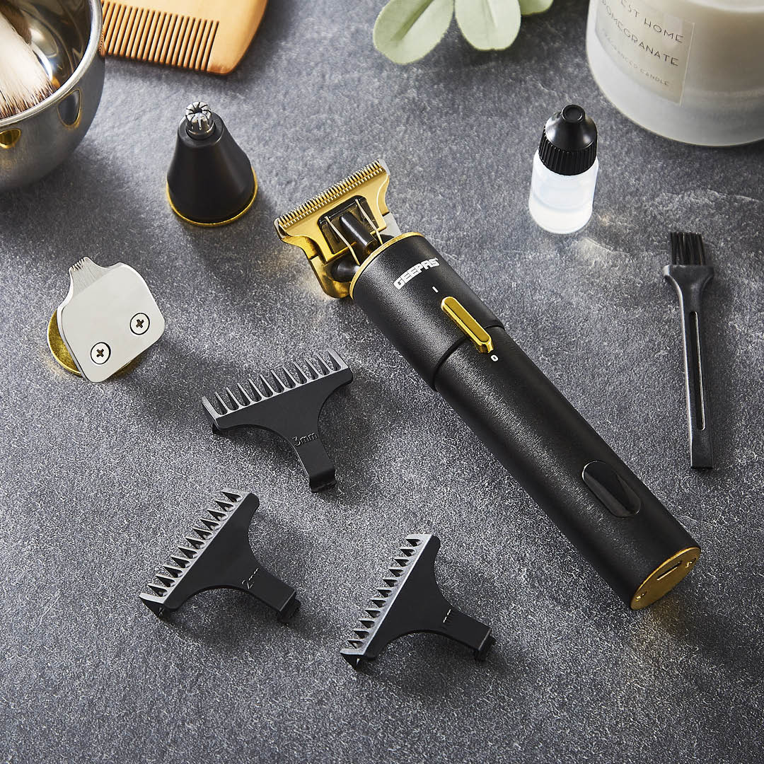 Geepas 3-In-1 Black and Gold Prestige Rechargeable Shaver