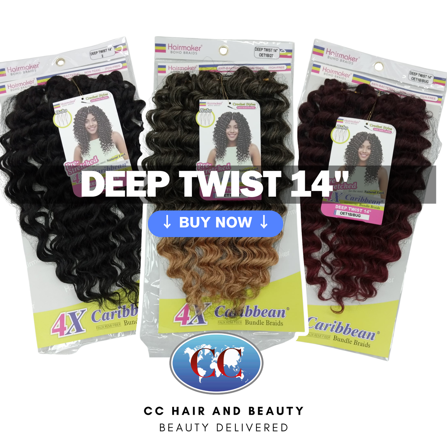 Hair Maker Boho Braids 4x Caribbean Bundle Braids Deep Twist 14"