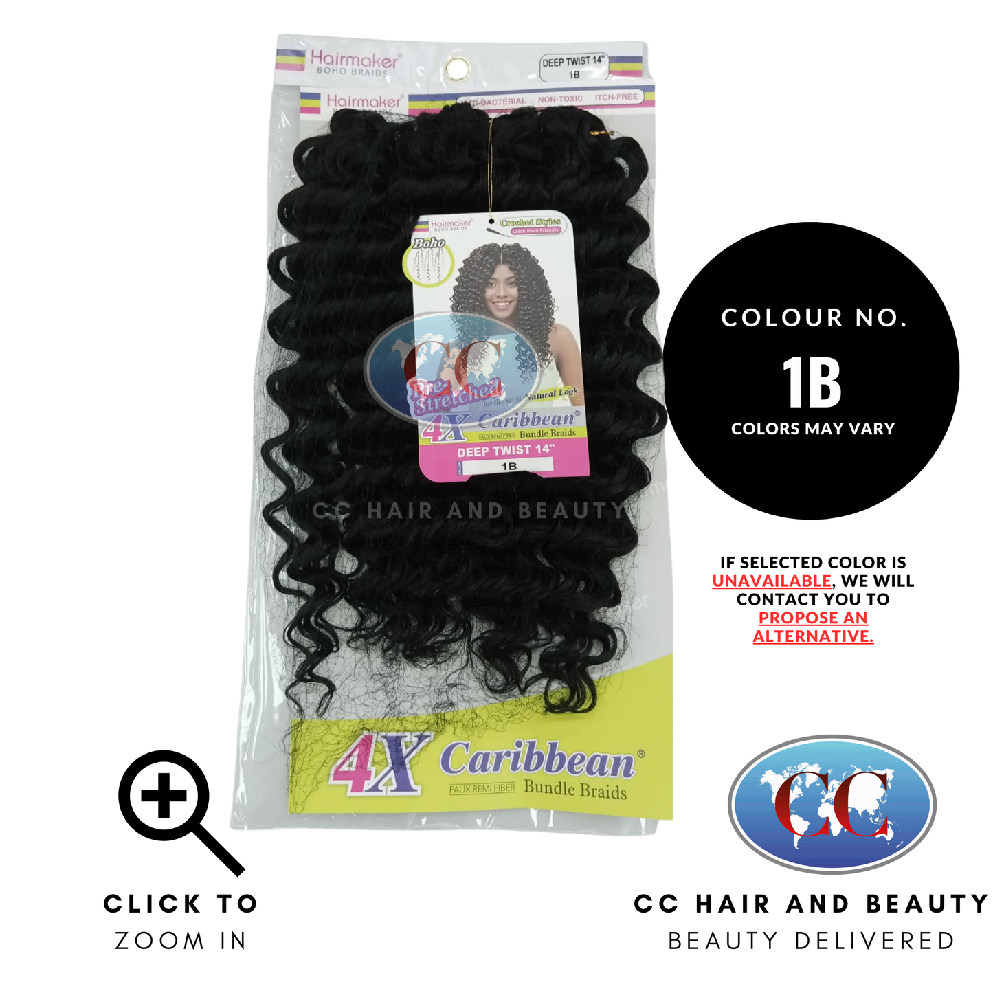 Hair Maker Boho Braids 4x Caribbean Bundle Braids Deep Twist 14"-Color-1B