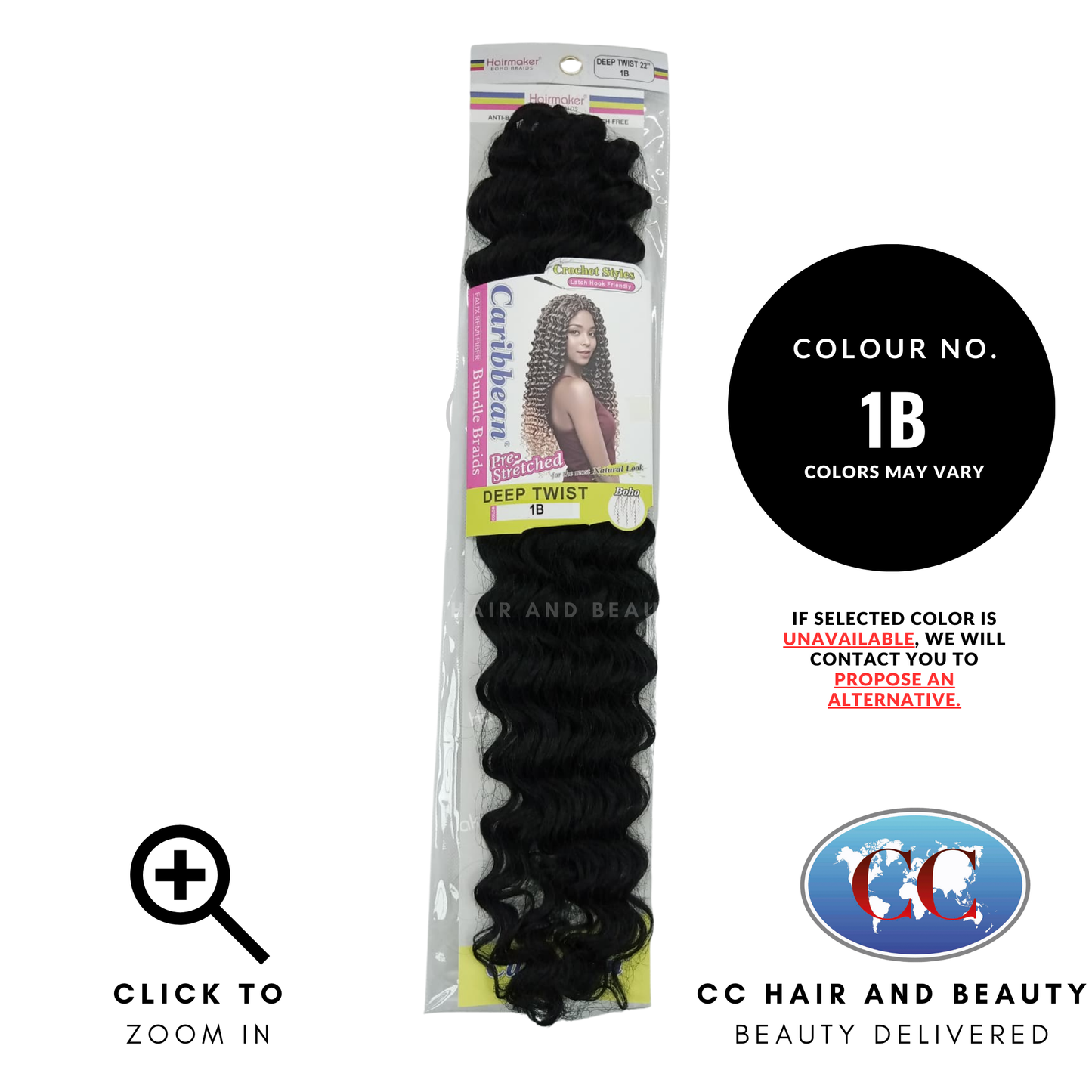 Hair Maker Boho Braids Crochet Styles Caribbean  Pre-Stretched Deep Twist 22"-Color-1B
