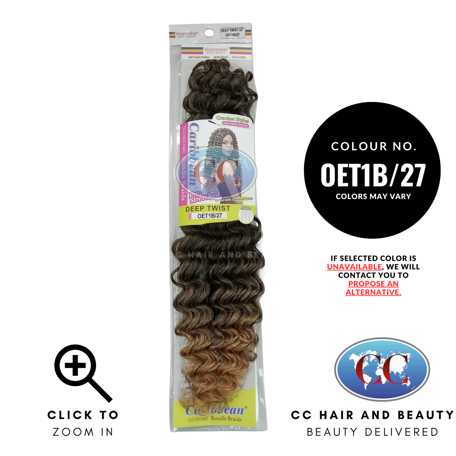Hair Maker Boho Braids Crochet Styles Caribbean  Pre-Stretched Deep Twist 22"-Color-OET1B/27