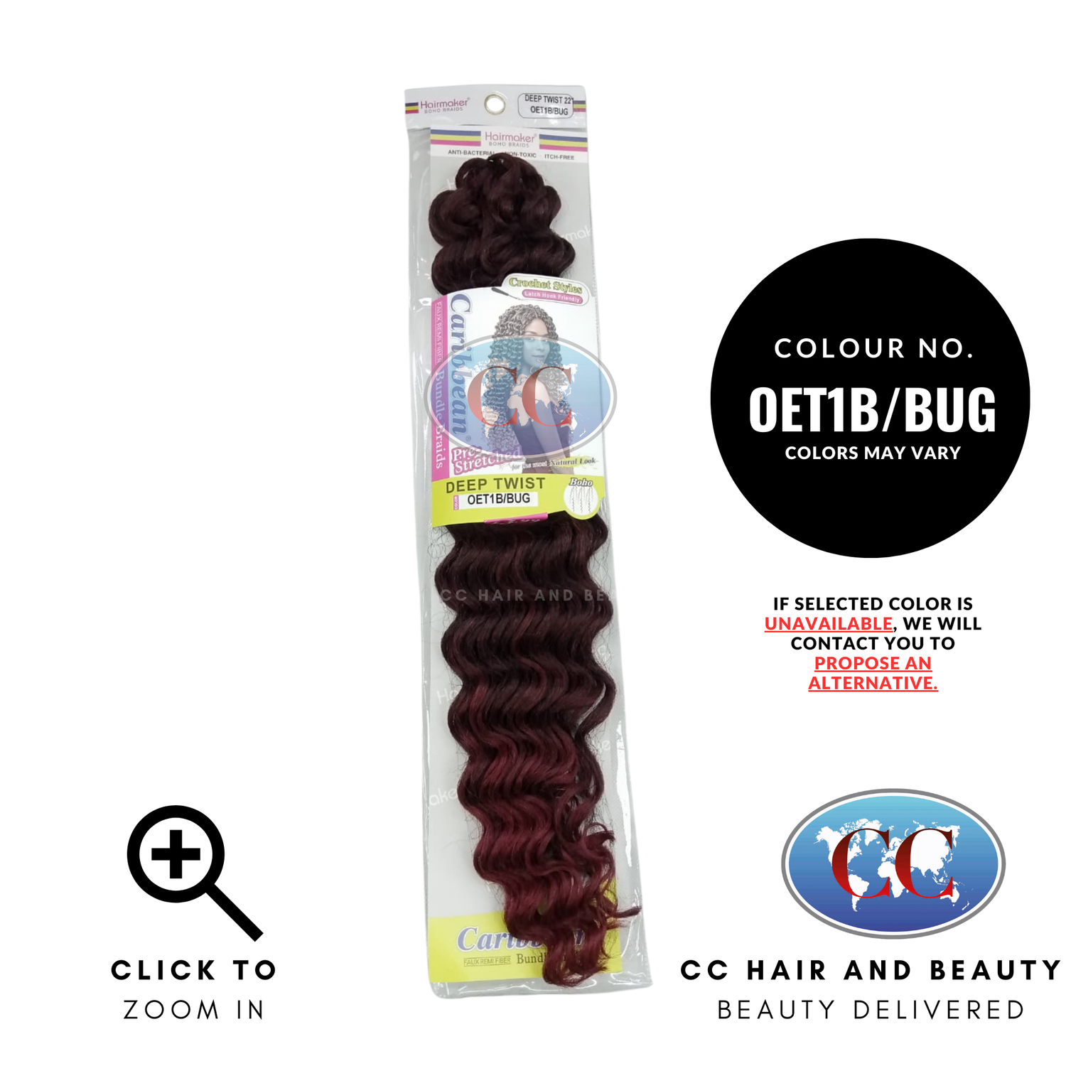 Hair Maker Boho Braids Crochet Styles Caribbean  Pre-Stretched Deep Twist 22"-Color-OET1B/BUG