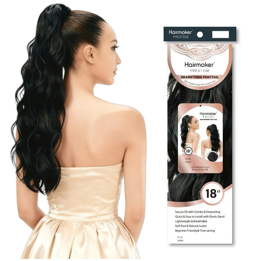 HairMaker Prestige 100% Brazilian Virgin Remy Human Hair Drawstring Ponytail Body Wave 18"