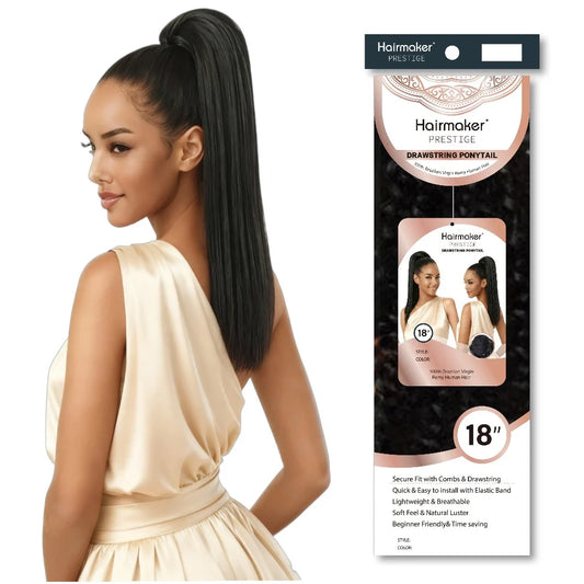 Hair Maker Prestige 100% Brazilian Virgin Remy Human Hair Drawstring Ponytail Straight 18"