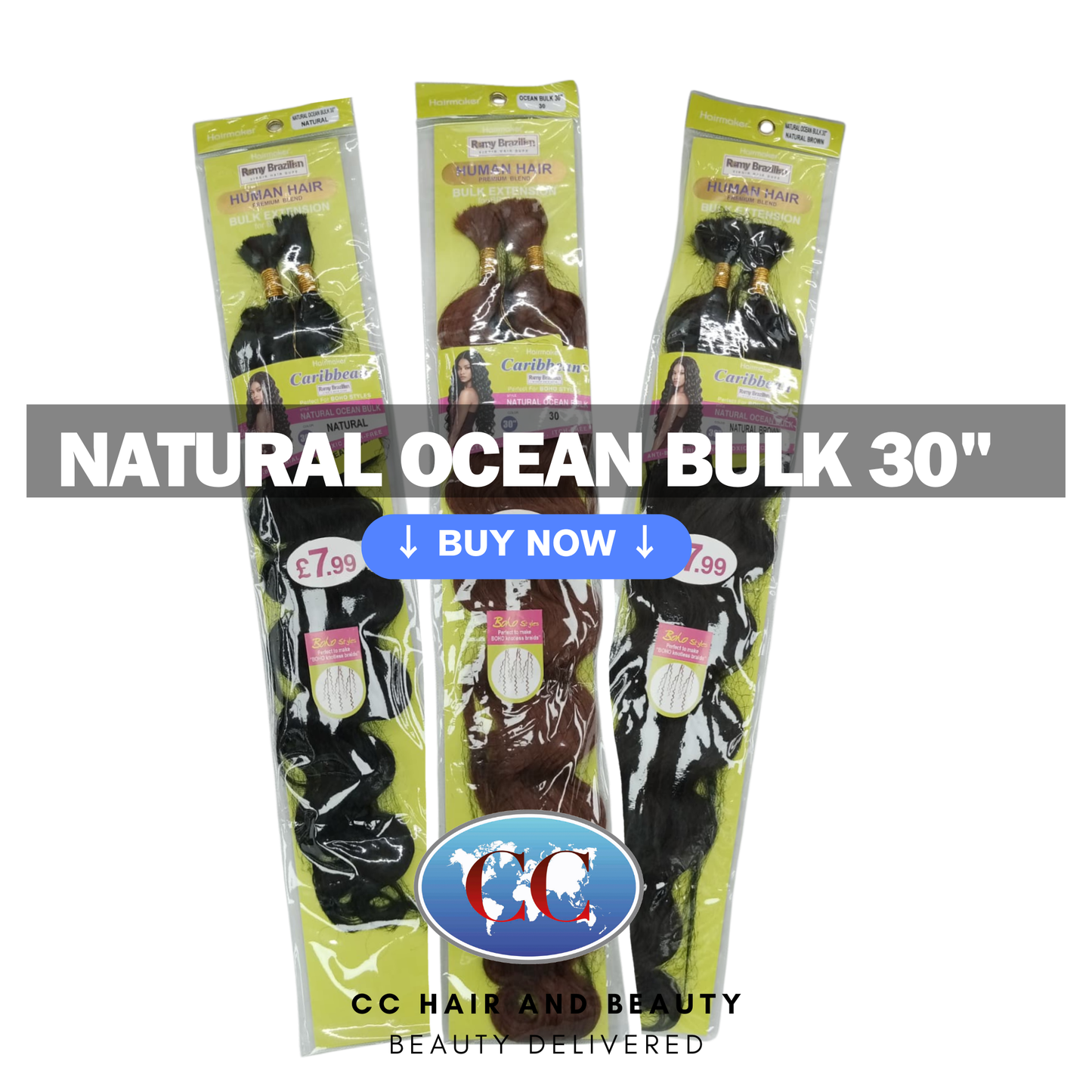 Human Hair Premium Blend-NATURAL OCEAN BULK 30"