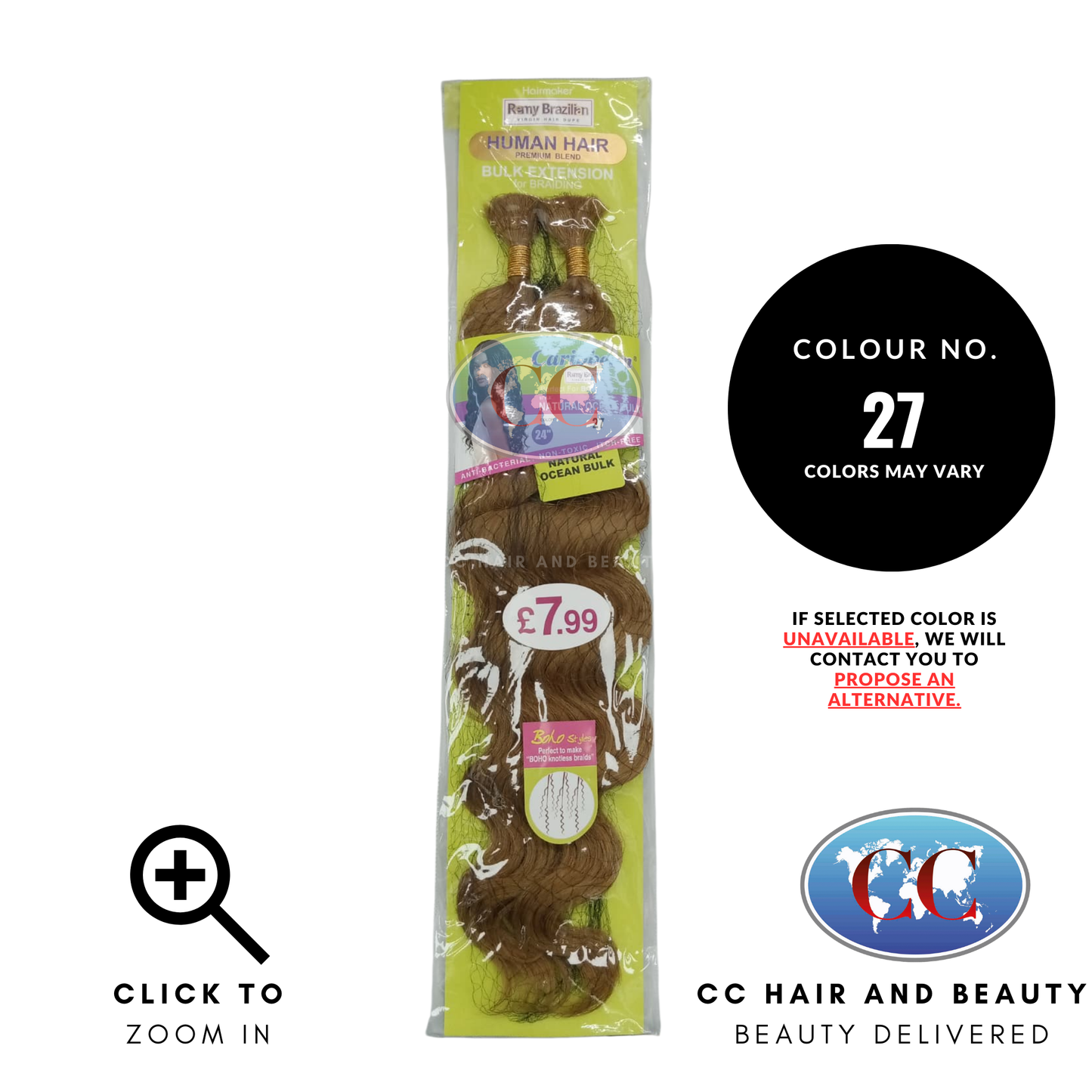 Human Hair Premium Blend-NATURAL OCEAN BULK 24"-Color-27