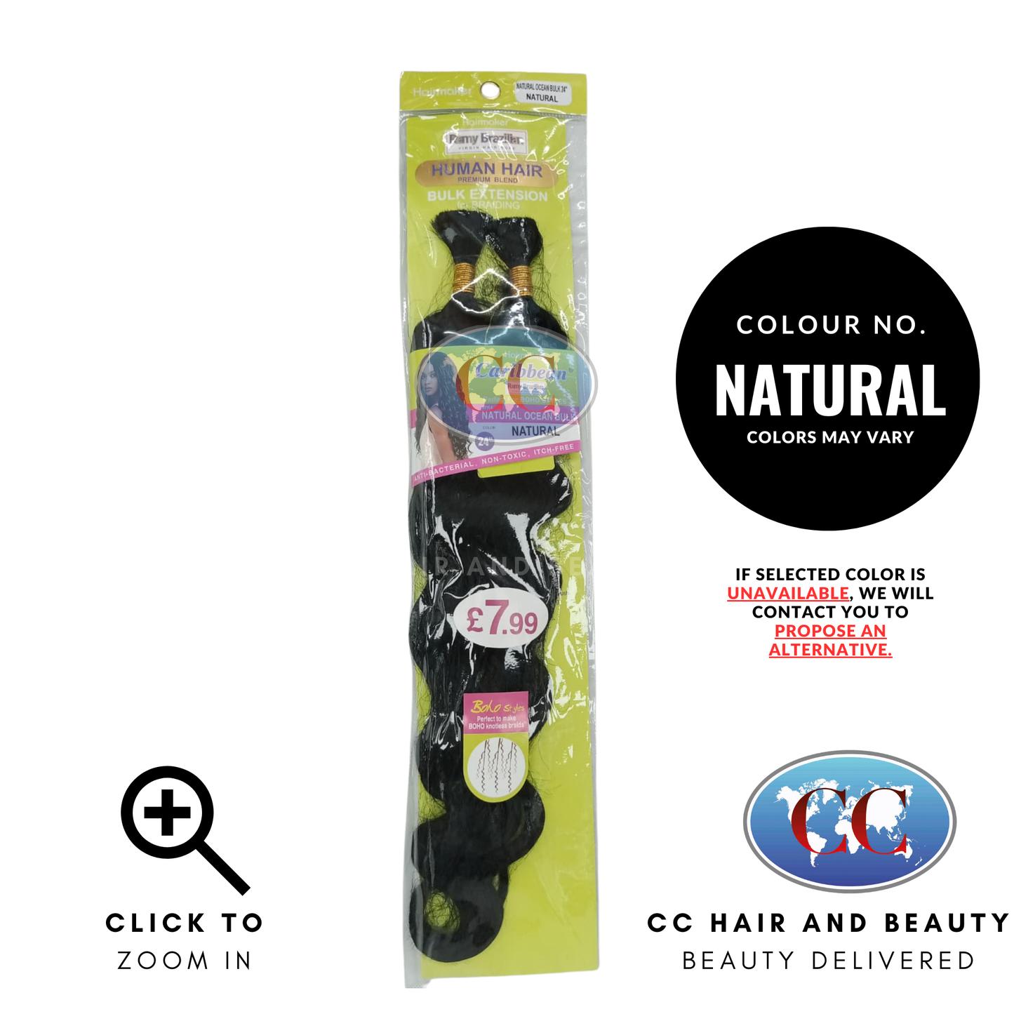 Human Hair Premium Blend-NATURAL OCEAN BULK 24"-Color-NATURAL