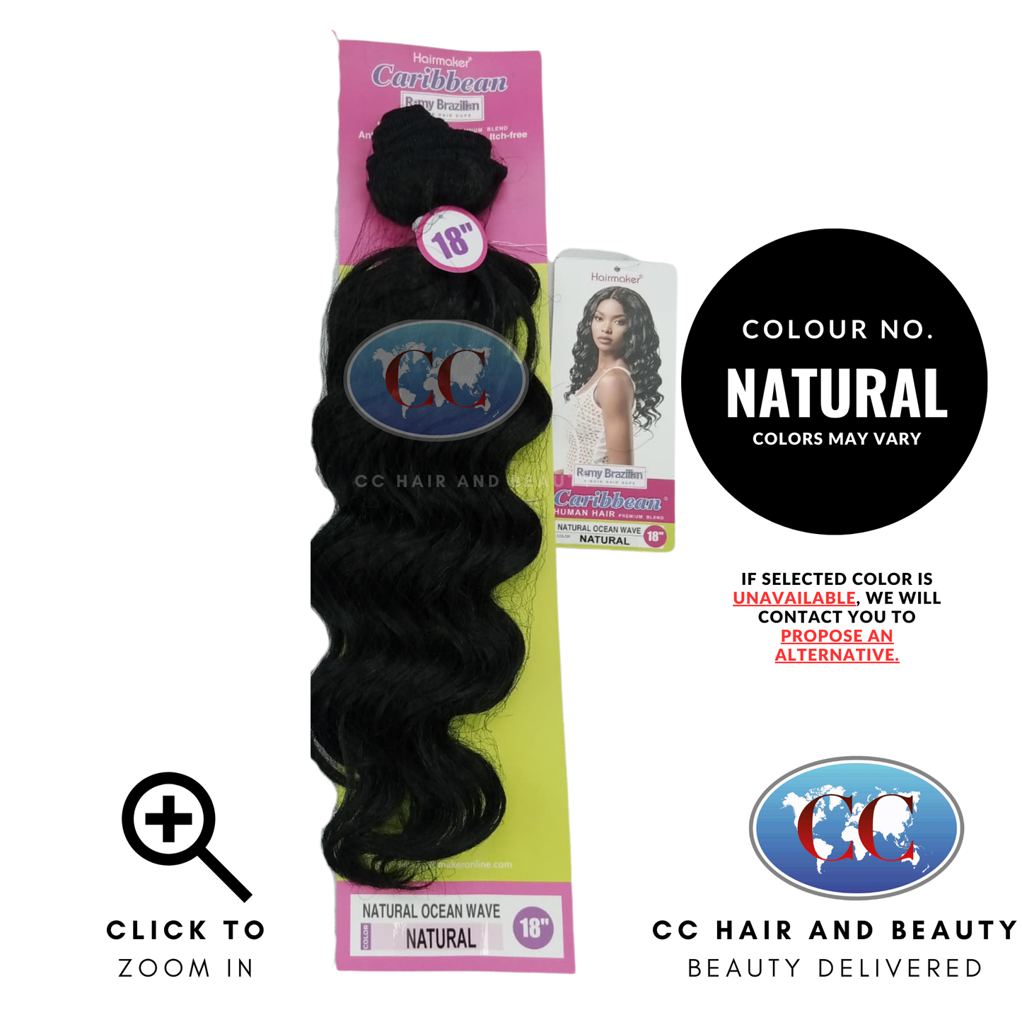 Human Hair Premium Blend-NATURAL OCEAN WAVE 18"-Color-NATURAL 