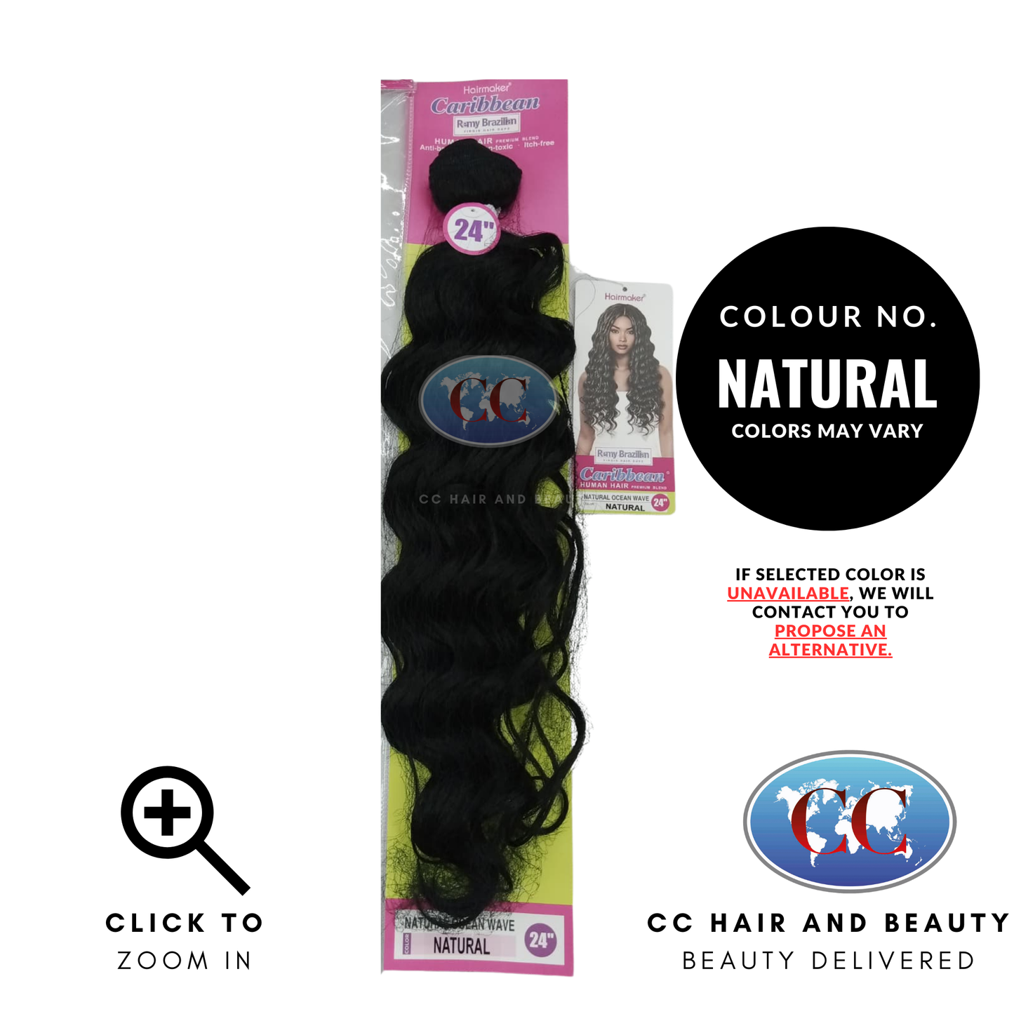 Human Hair Premium Blend-NATURAL OCEAN WAVE 24"-Color-NATURAL =