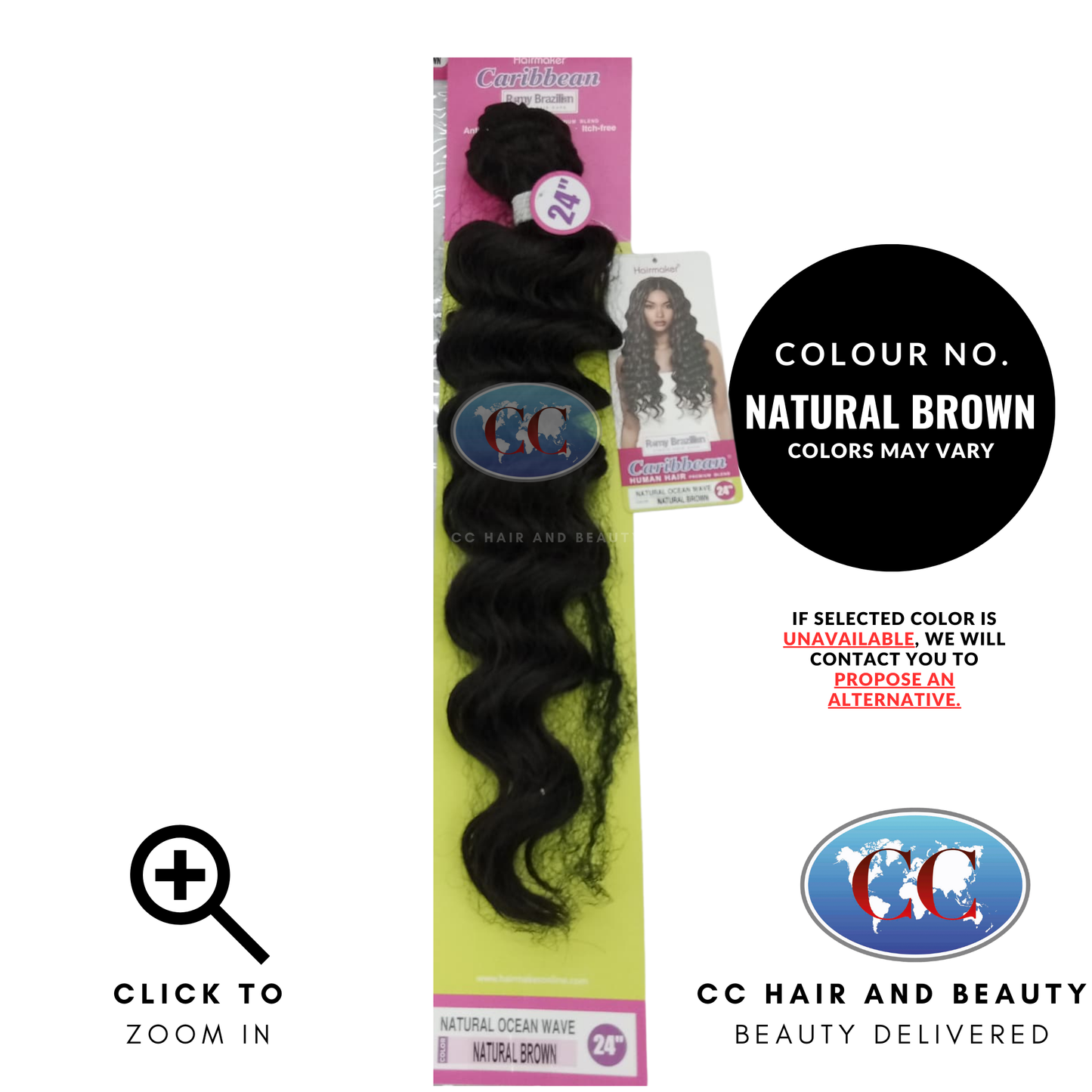 Human Hair Premium Blend-NATURAL OCEAN WAVE 24"-Color-NATURAL BROWN