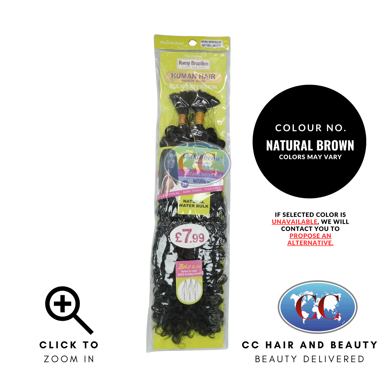 Human Hair Premium Blend-Natural Water Bulk-24"-Color-NATURAL BROWN