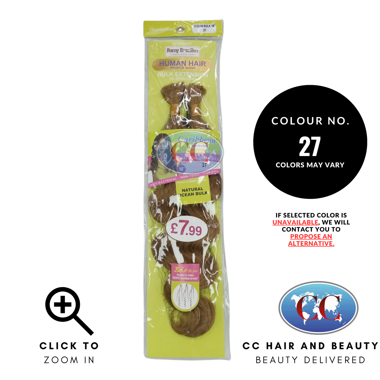 Human Hair Premium Blend-NATURAL OCEAN BULK 18"-Color-27