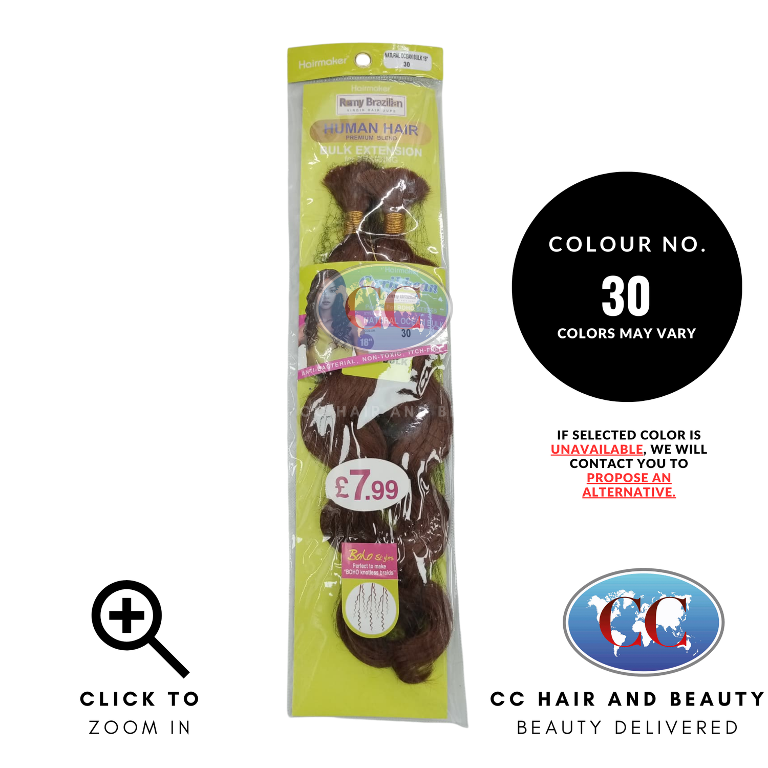 Human Hair Premium Blend-NATURAL OCEAN BULK 18"-Color-30