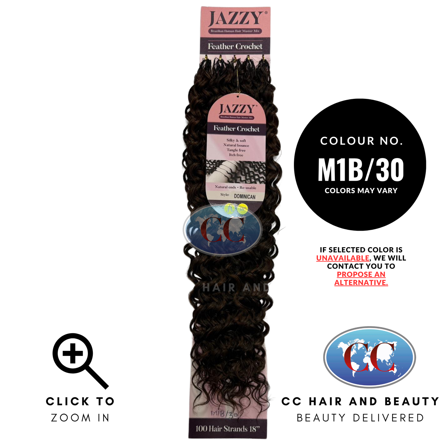 JAZZY Feather Crochet Hair Brazilian Human Hair Blend Crochet - Dominican 18" - M1B/30