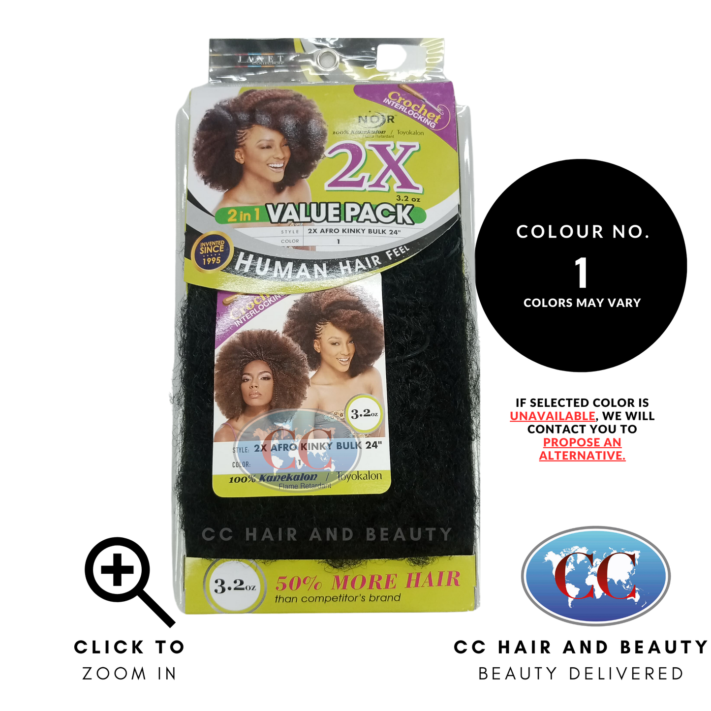 Janet Collection 2x Afro Kinky Bulk 24"-colour 1