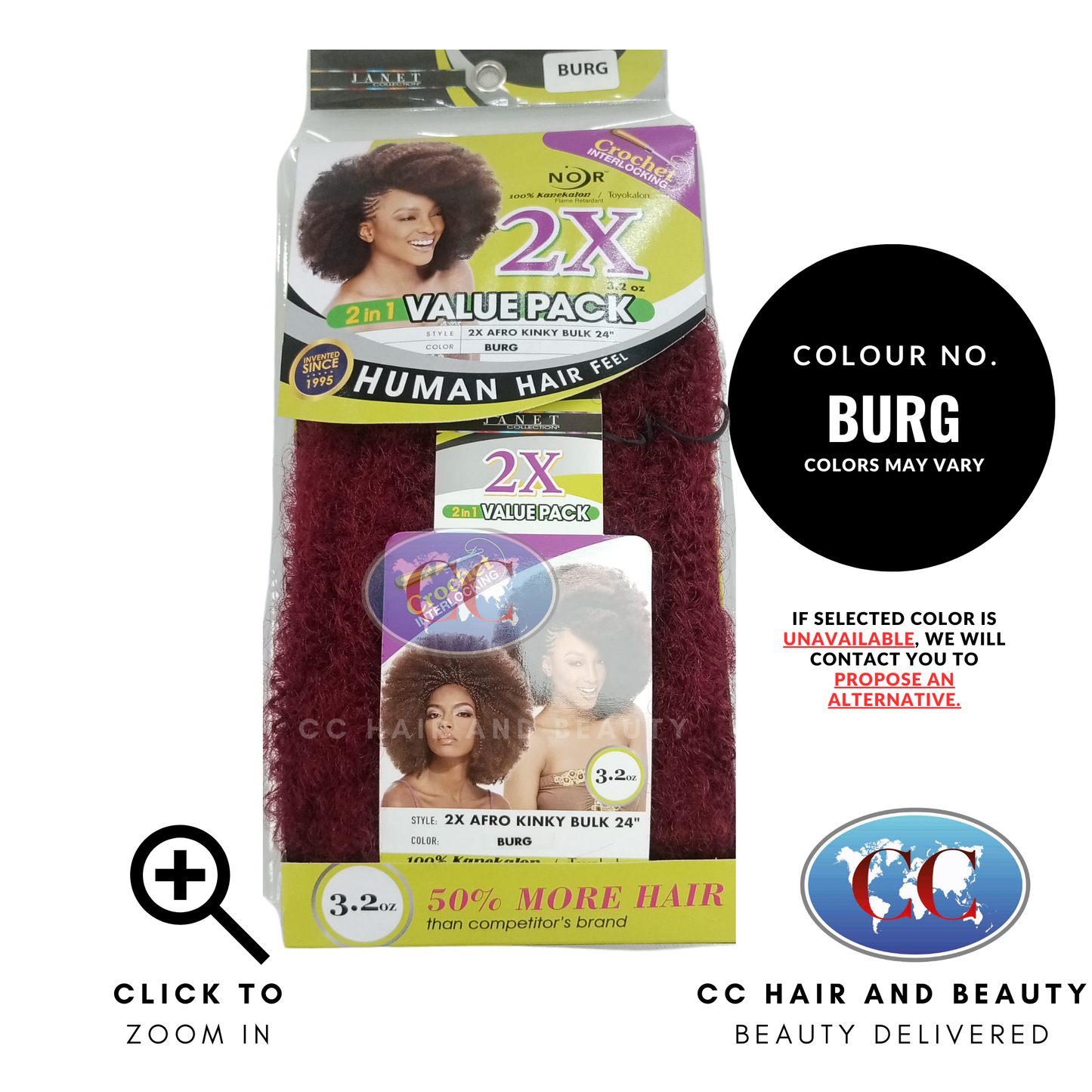 Janet Collection 2x Afro Kinky Bulk 24"-colour BURG