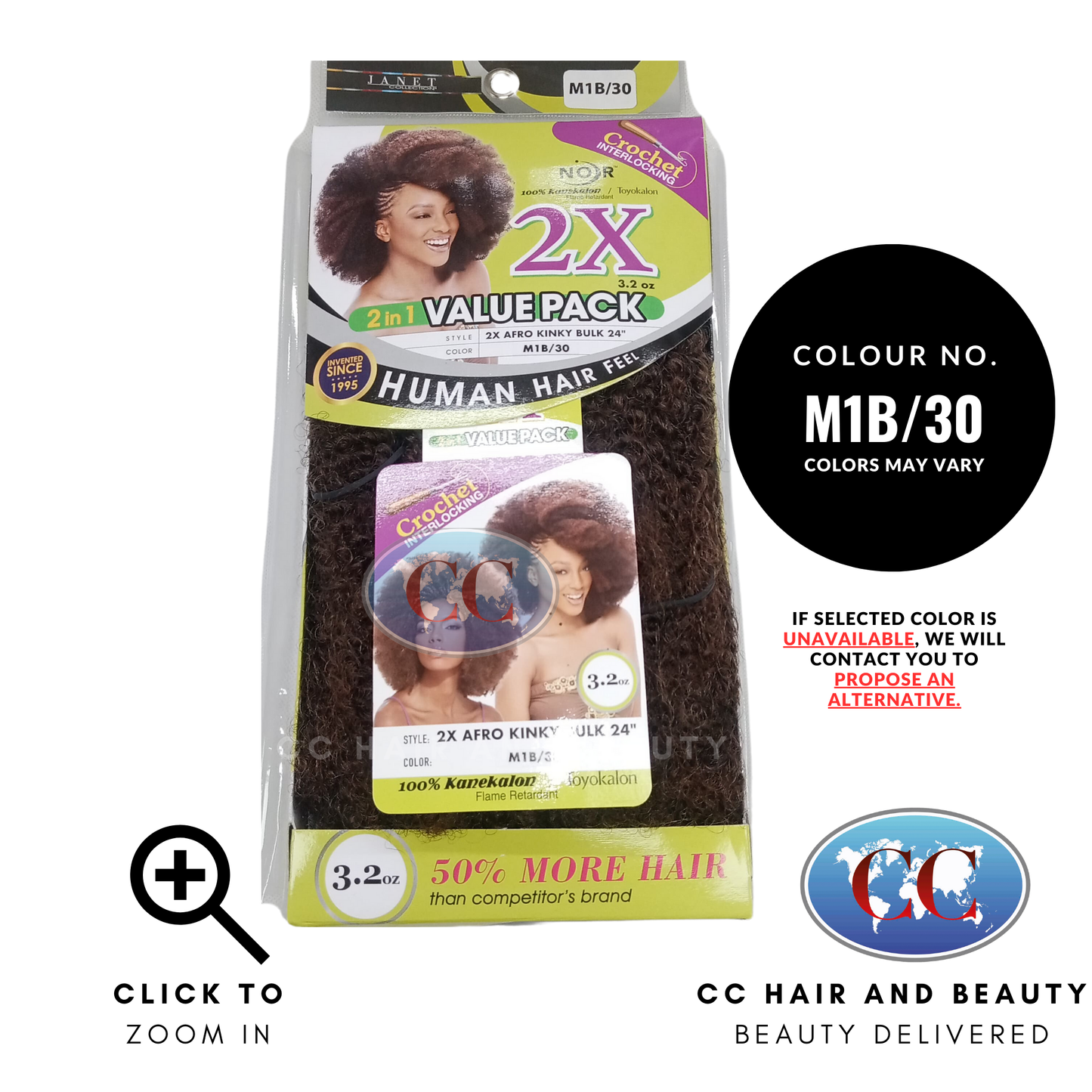 Janet Collection 2x Afro Kinky Bulk 24"-colour M1B/30