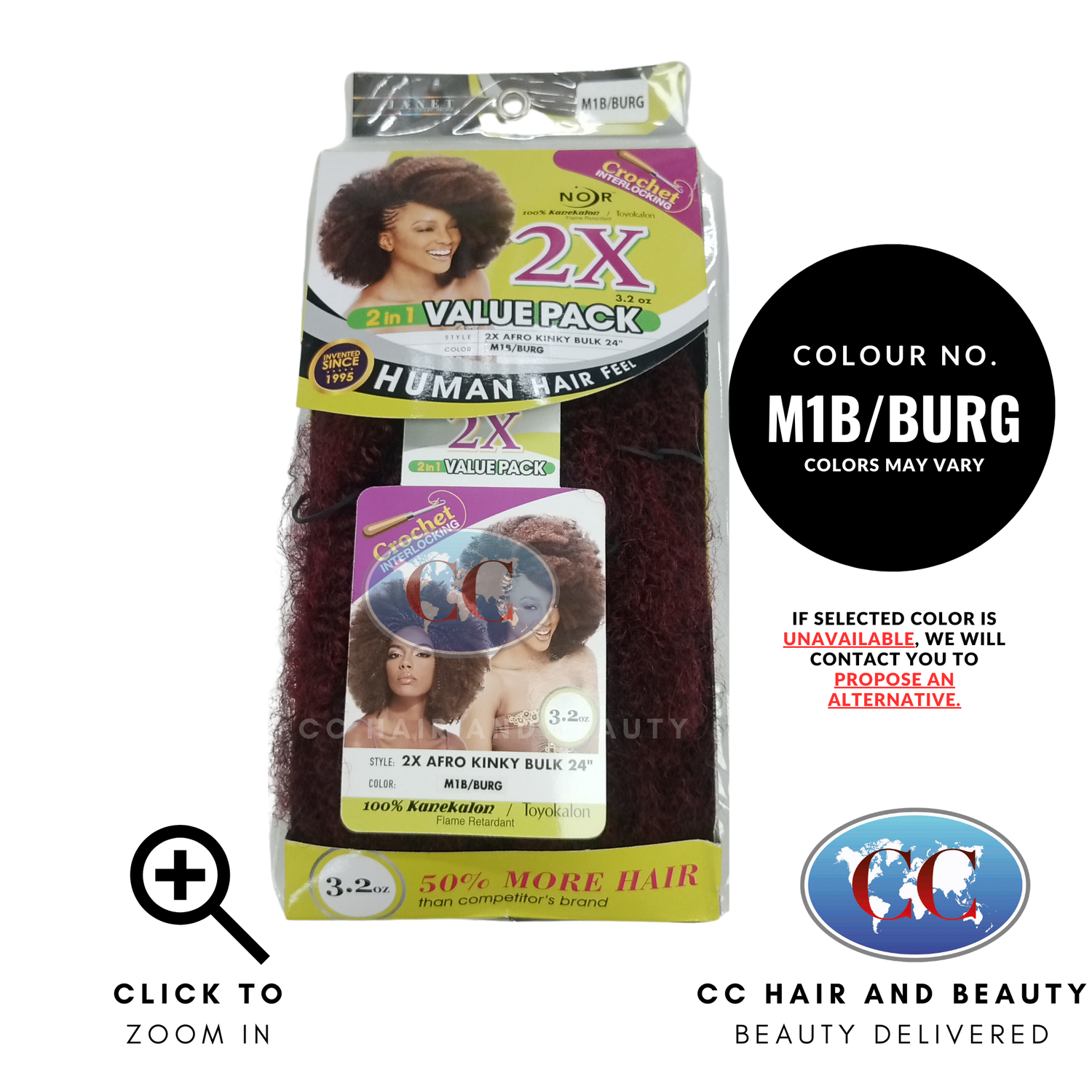 Janet Collection 2x Afro Kinky Bulk 24"-colour M1B/BURG