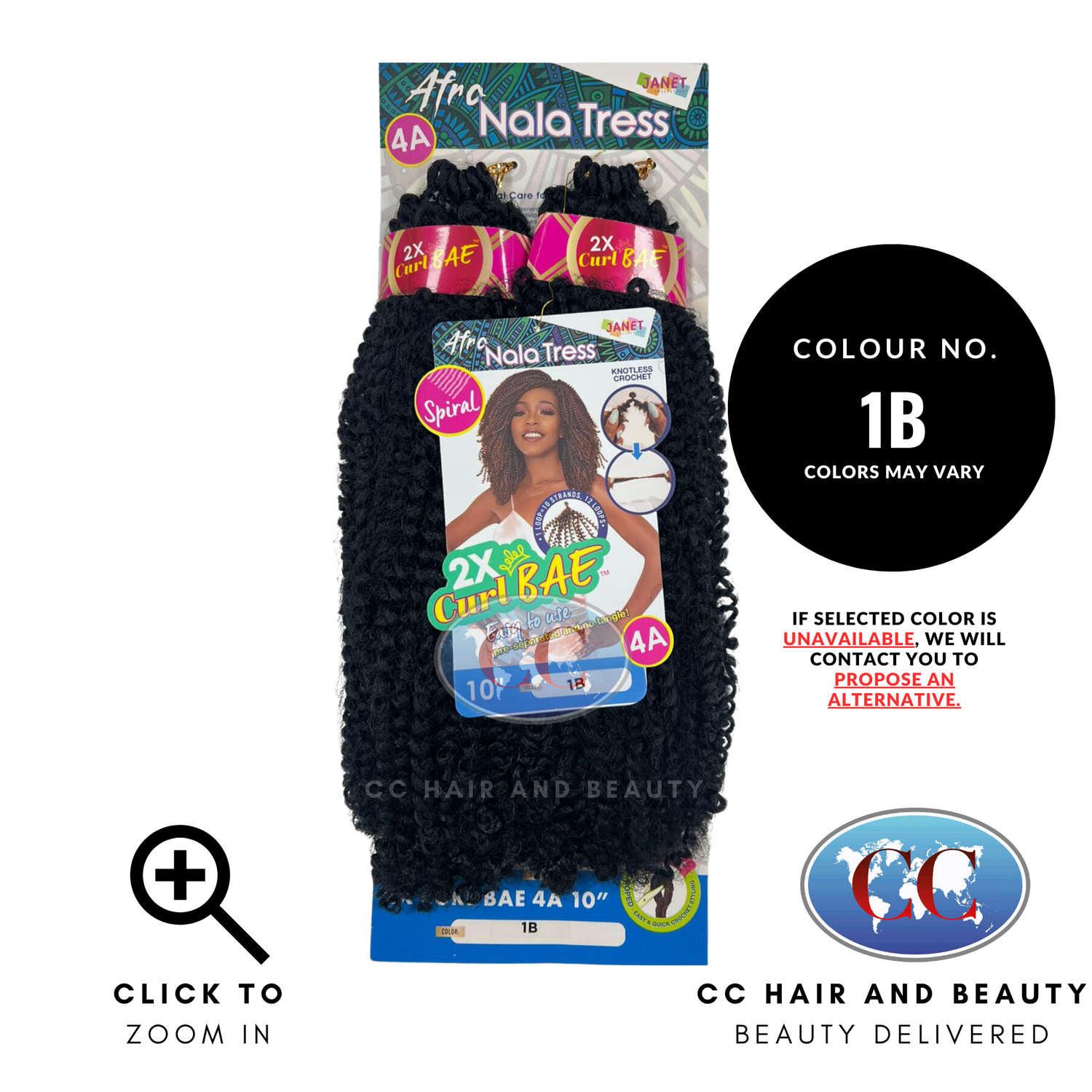 Janet Collection Afro Nala Tress Spiral 2x Curl Bae 4A 10"-Colour 1B