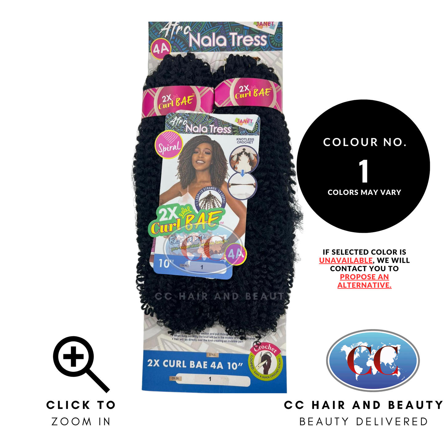 Janet Collection Afro Nala Tress Spiral 2x Curl Bae 4A 10"-Colour 1