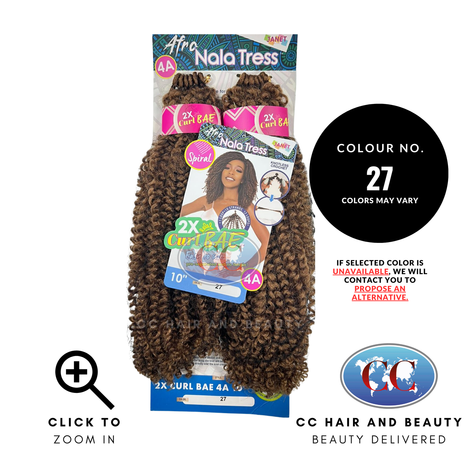 Janet Collection Afro Nala Tress Spiral 2x Curl Bae 4A 10"-Colour 27