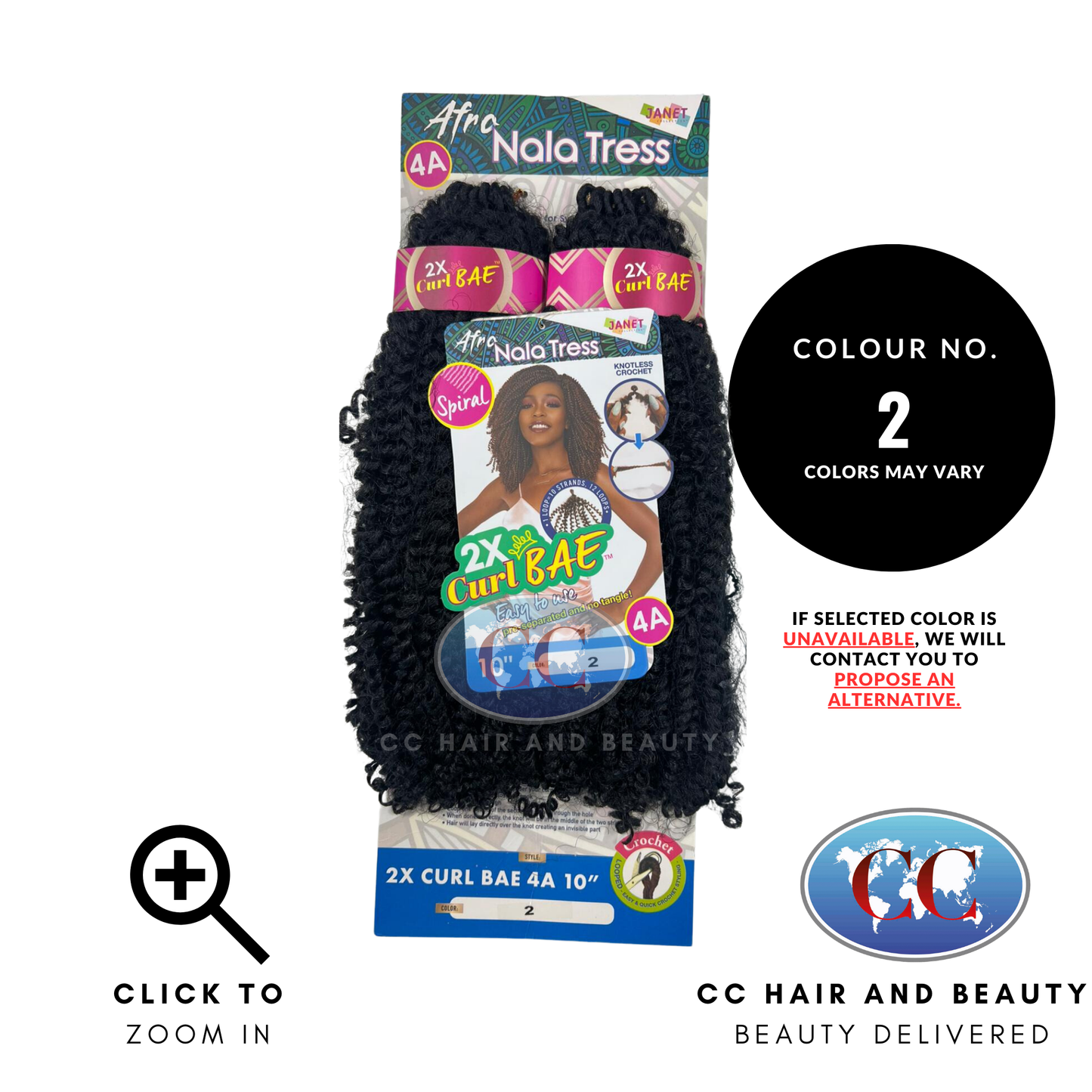 Janet Collection Afro Nala Tress Spiral 2x Curl Bae 4A 10"-Colour 2