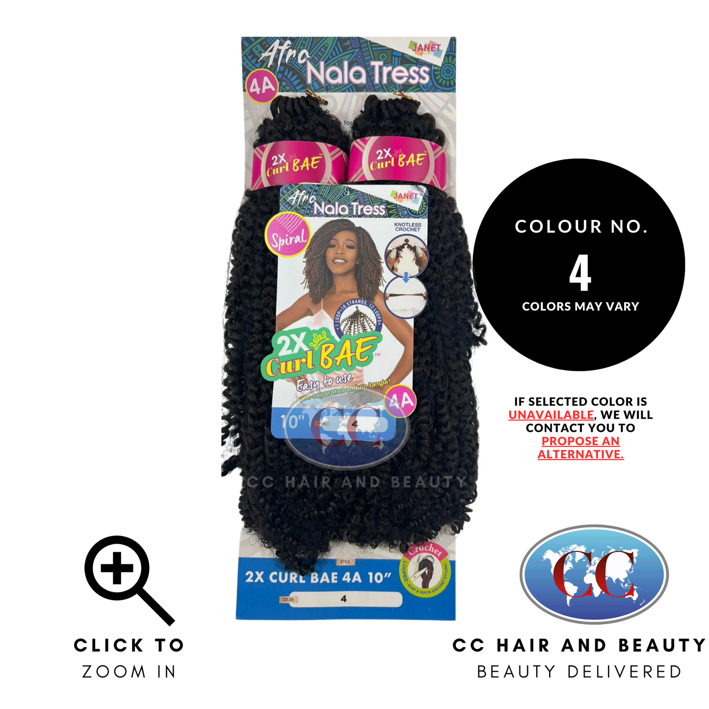 Janet Collection Afro Nala Tress Spiral 2x Curl Bae 4A 10"-Colour 4