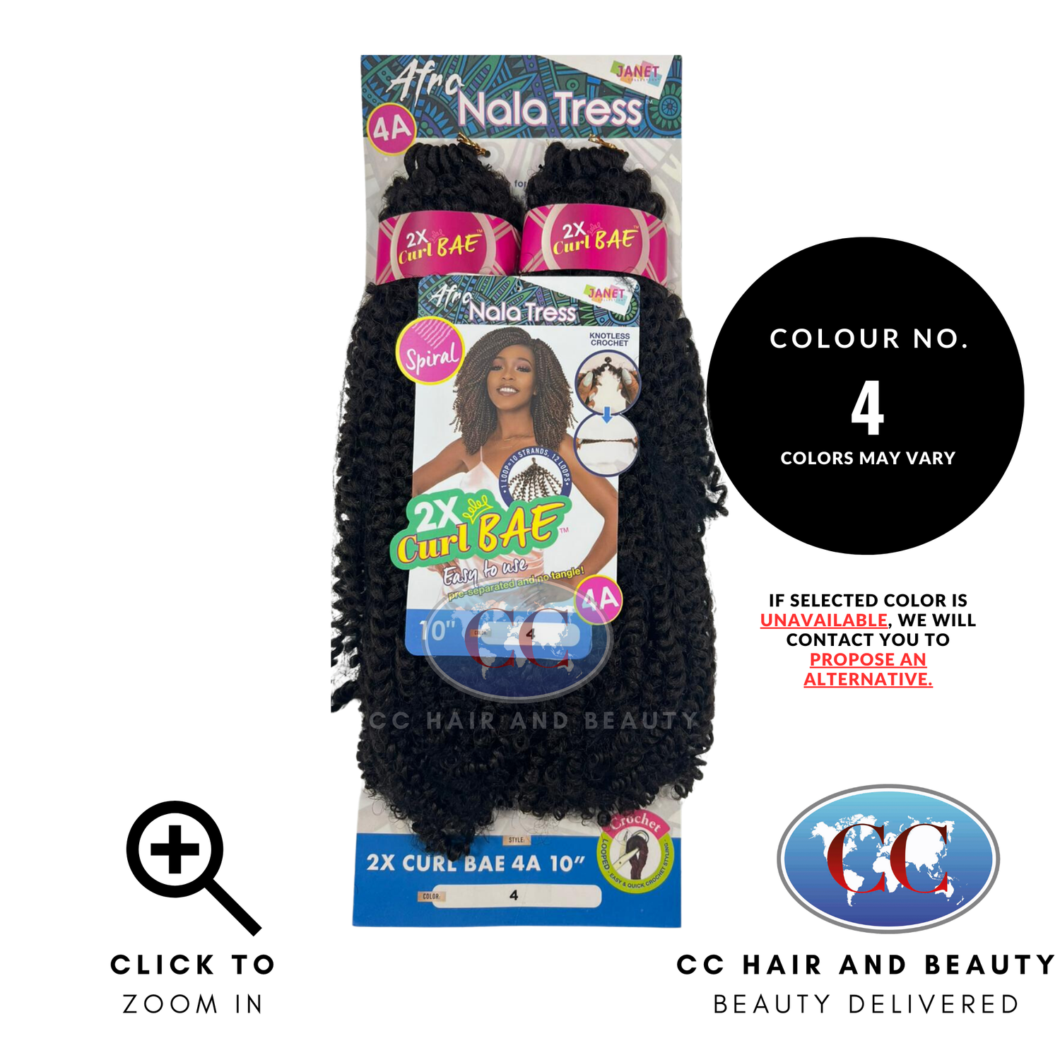 Janet Collection Afro Nala Tress Spiral 2x Curl Bae 4A 10"-Colour 4