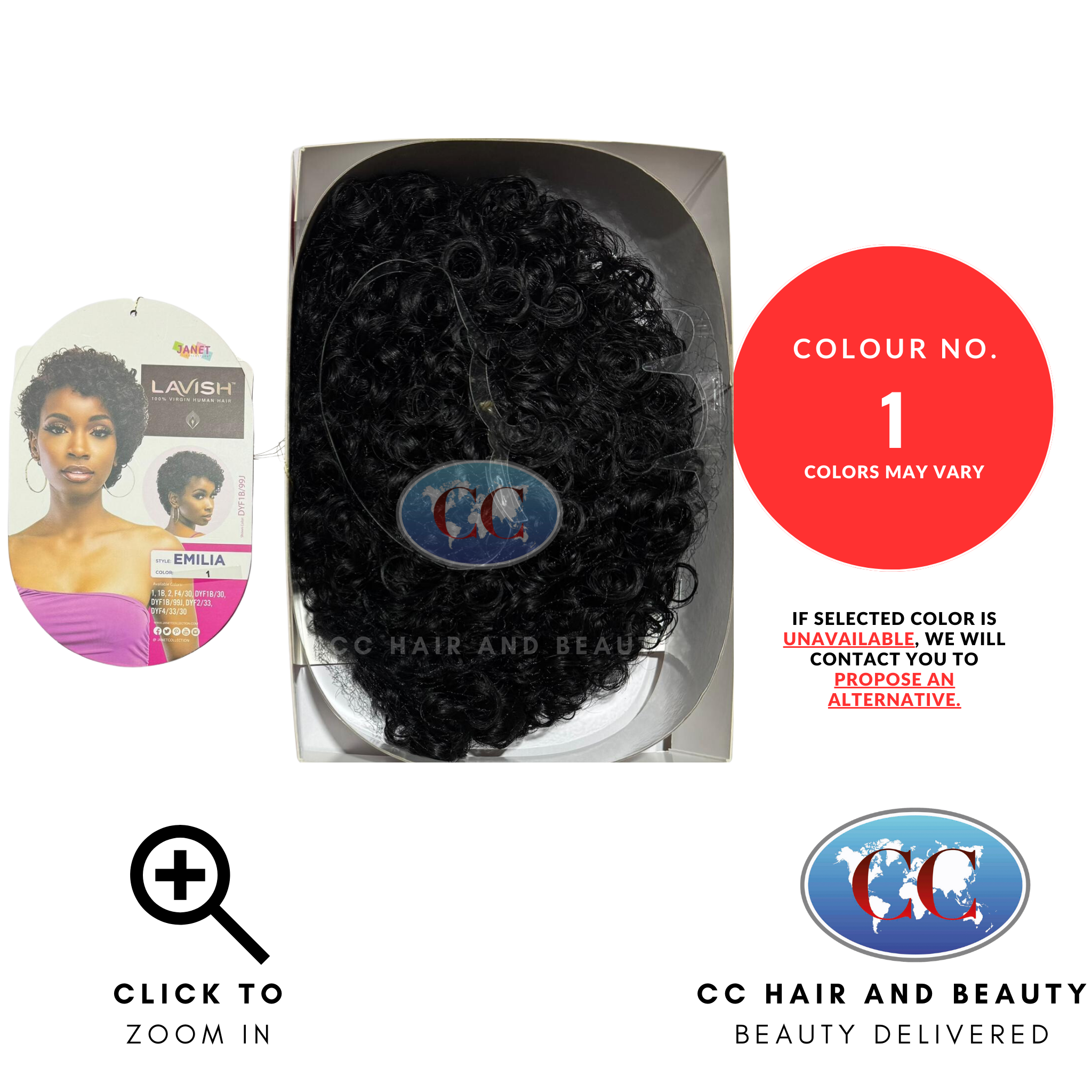 Janet Collection Lavish 100% Virigin Remy Human Hair Wig - Emilia-Colour 1