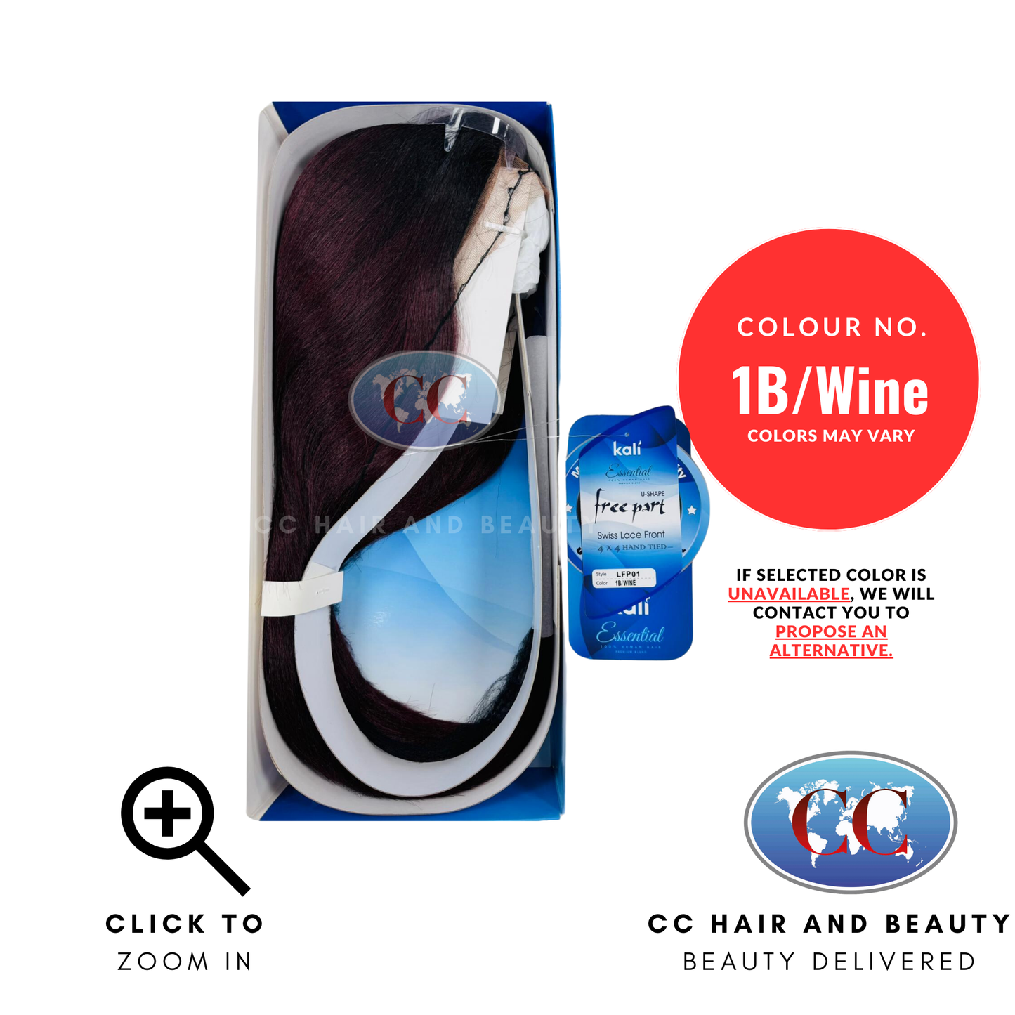 Kali Essentials LFP01 4 x 4 Swiss Lace Front Hand Tied 100% Human Hair LFP01-Colour 1B/WINE