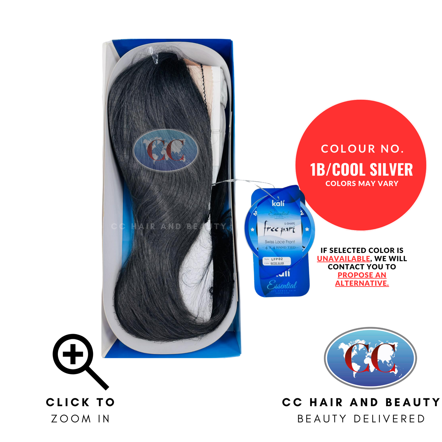 Kali Essentials LFP02 4 x 4 Swiss Lace Front Hand Tied 100% Human Hair-Colour 1B/COOL SILVER