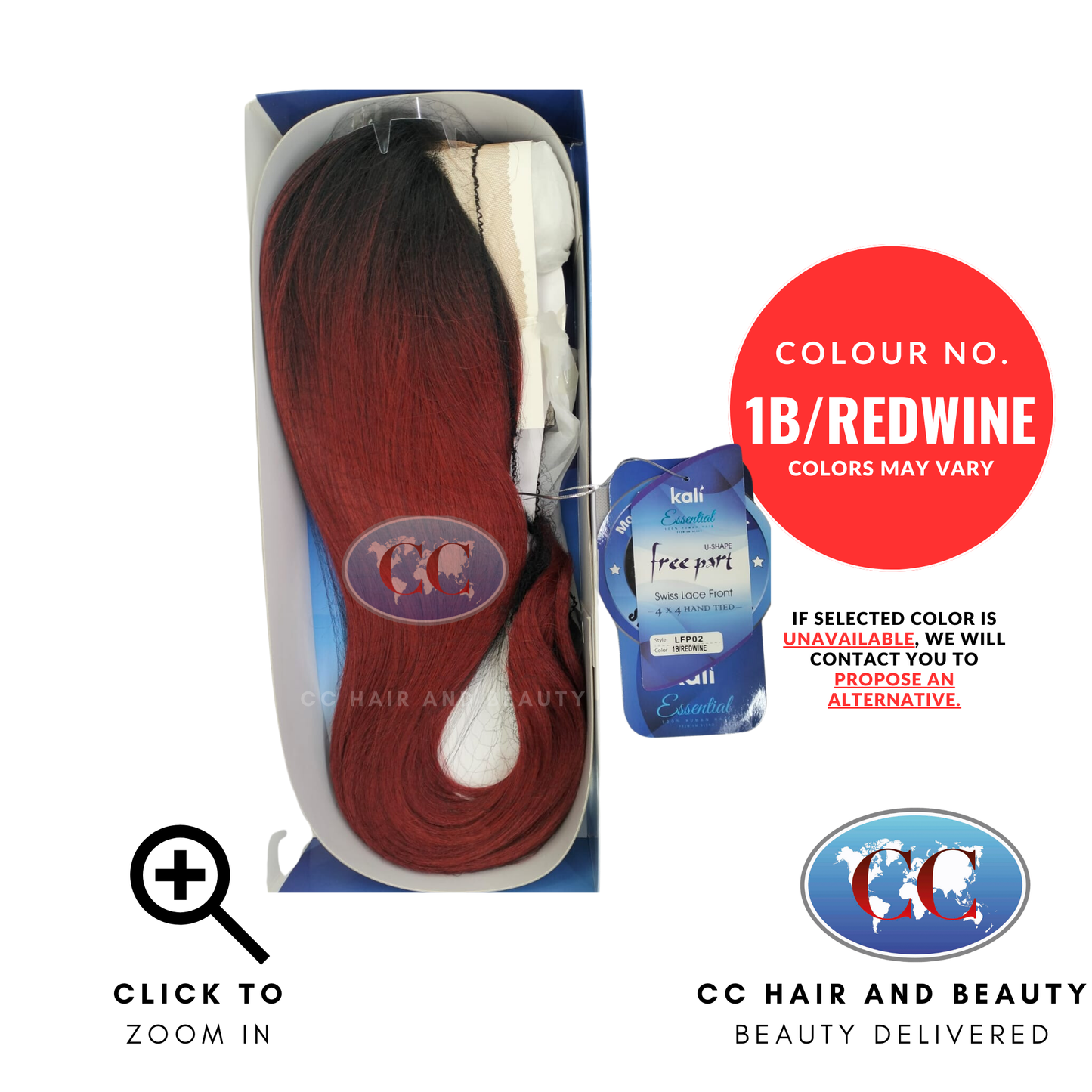 Kali Essentials LFP02 4 x 4 Swiss Lace Front Hand Tied 100% Human Hair-Colour 1B/REDWINE