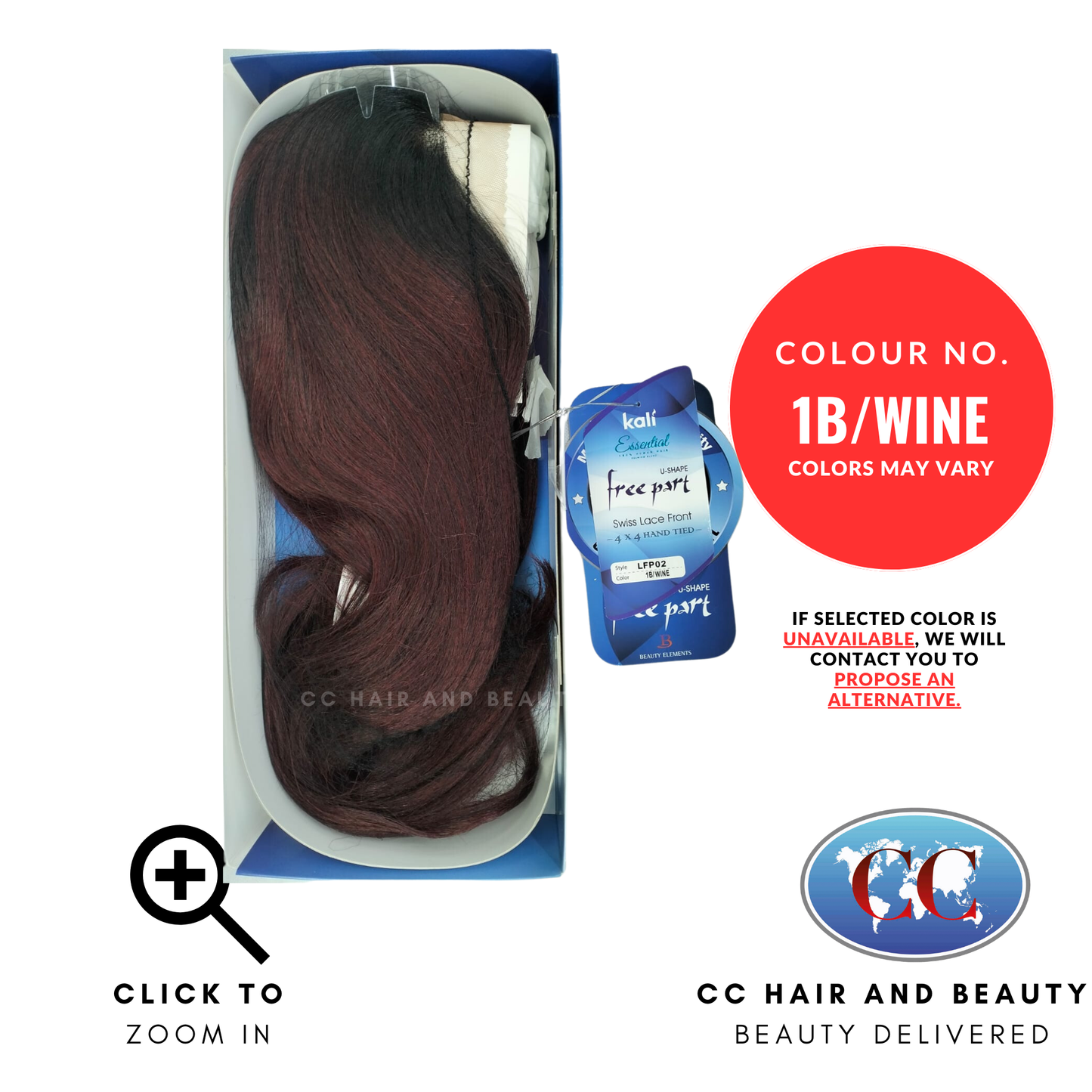 Kali Essentials LFP02 4 x 4 Swiss Lace Front Hand Tied 100% Human Hair-Colour 1B/WINE