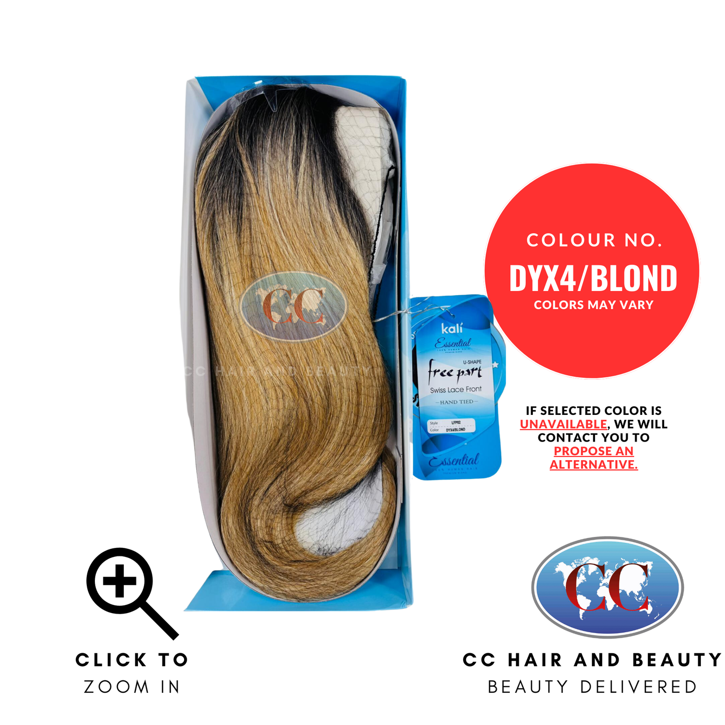 Kali Essentials LFP02 4 x 4 Swiss Lace Front Hand Tied 100% Human Hair-Colour DYX4/BLOND